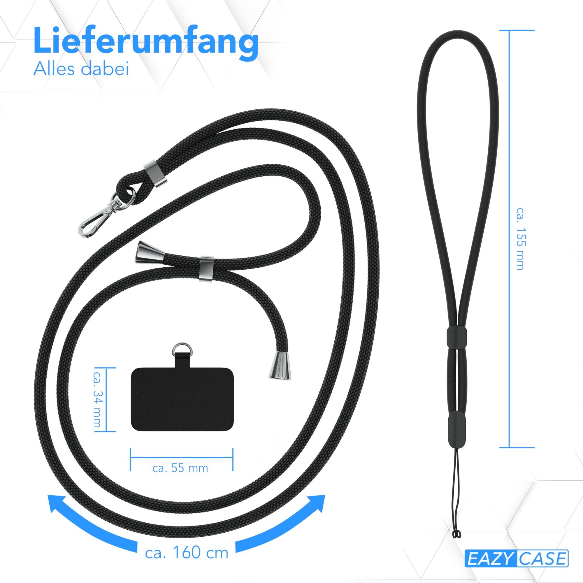 EAZY CASE Handykette Universal für jedes Smartphone zum Umhängen, Kette zum Umhängen Pad mit Kordel Uni Smartphonekette Schwarz Black