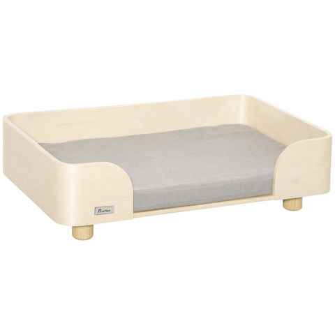 PawHut Tierbett Hundebett, Haustiersofa mit Kissen Kiefernholz Indoor Hundebett Katzensofa Natur