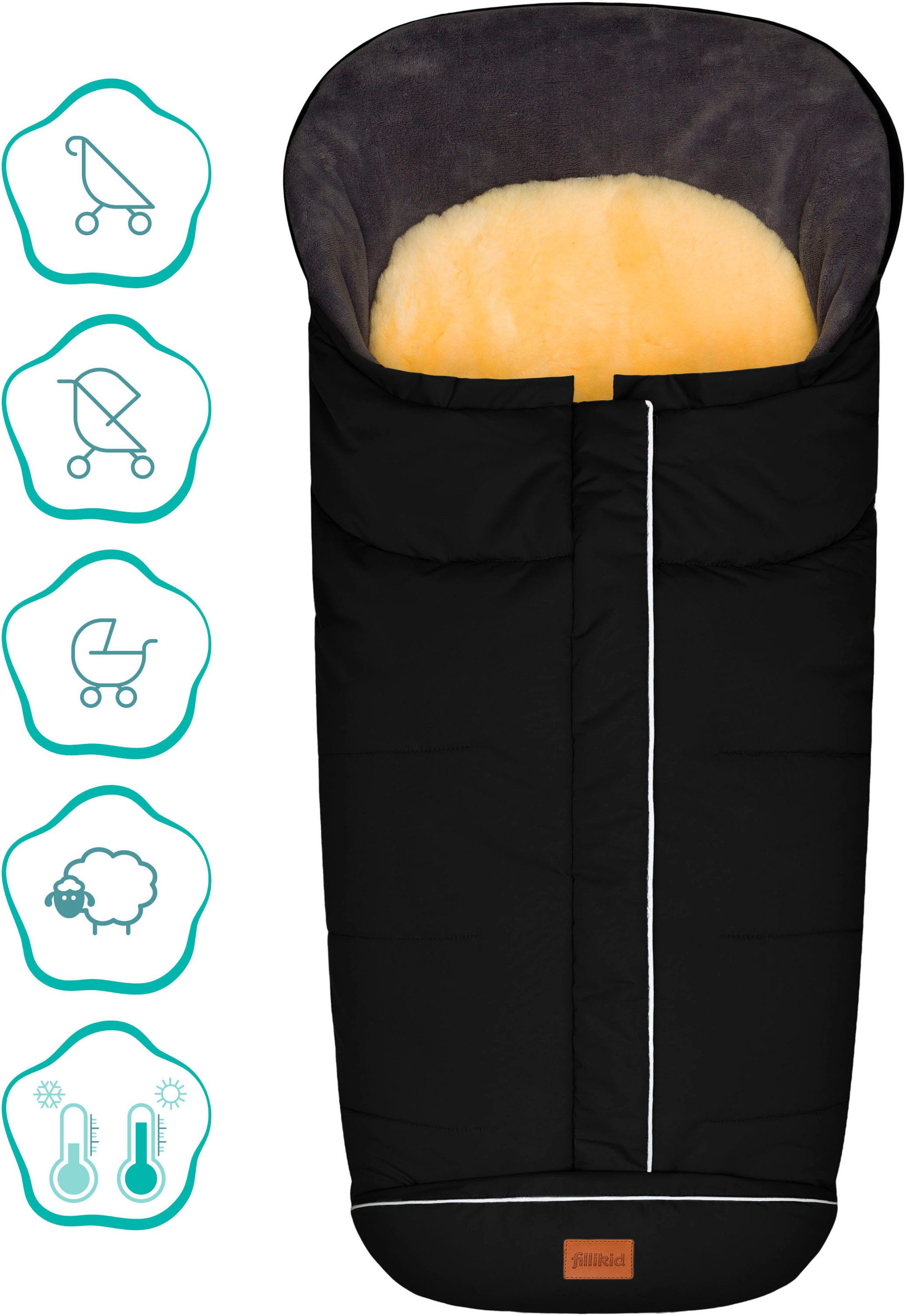 Fillikid Fußsack Nanga Lammfell, Winterfußsack, mit herausnehmbarer Lammfellauflage