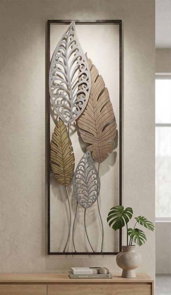 MF Wanddekoobjekt Botanica Leaf Metall Holz Wandbild Modern Glam 99 cm (1 St)