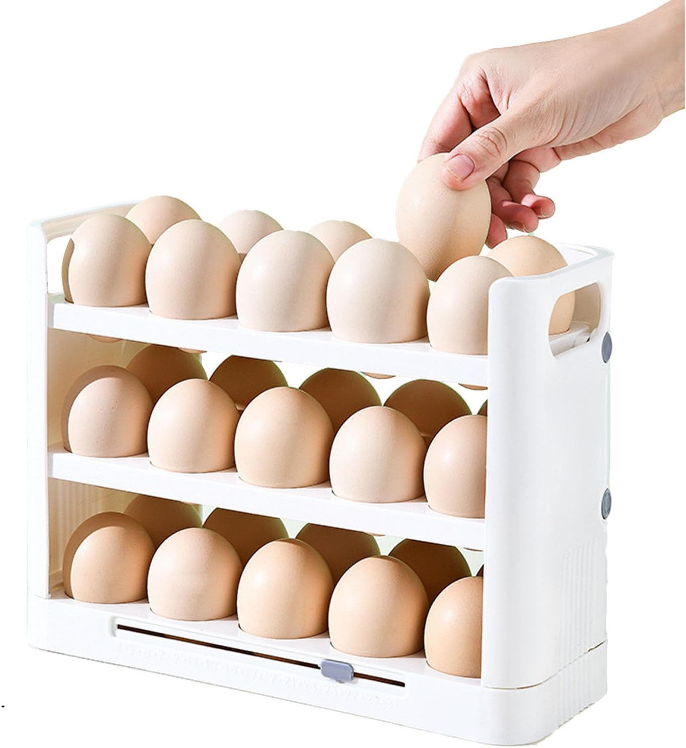 RWEUOQ Eierkorb Eieraufbewahrung mit Große Kapazität, PP-material, (Eierhalter mit 30 Fächern für Kühlschranktür, 1-tlg., Eierablage), Egg Aufbewahrungsbox mit Griff, Eierhalter Kühlschrank