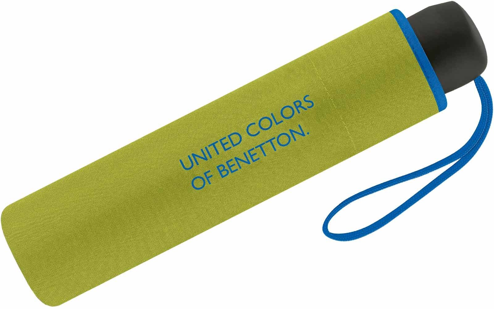 Mini Benetton Taschenregenschirm kontrastreichem olive-blau Super United - Colors uni, Modefarben mit of leuchtende Saum