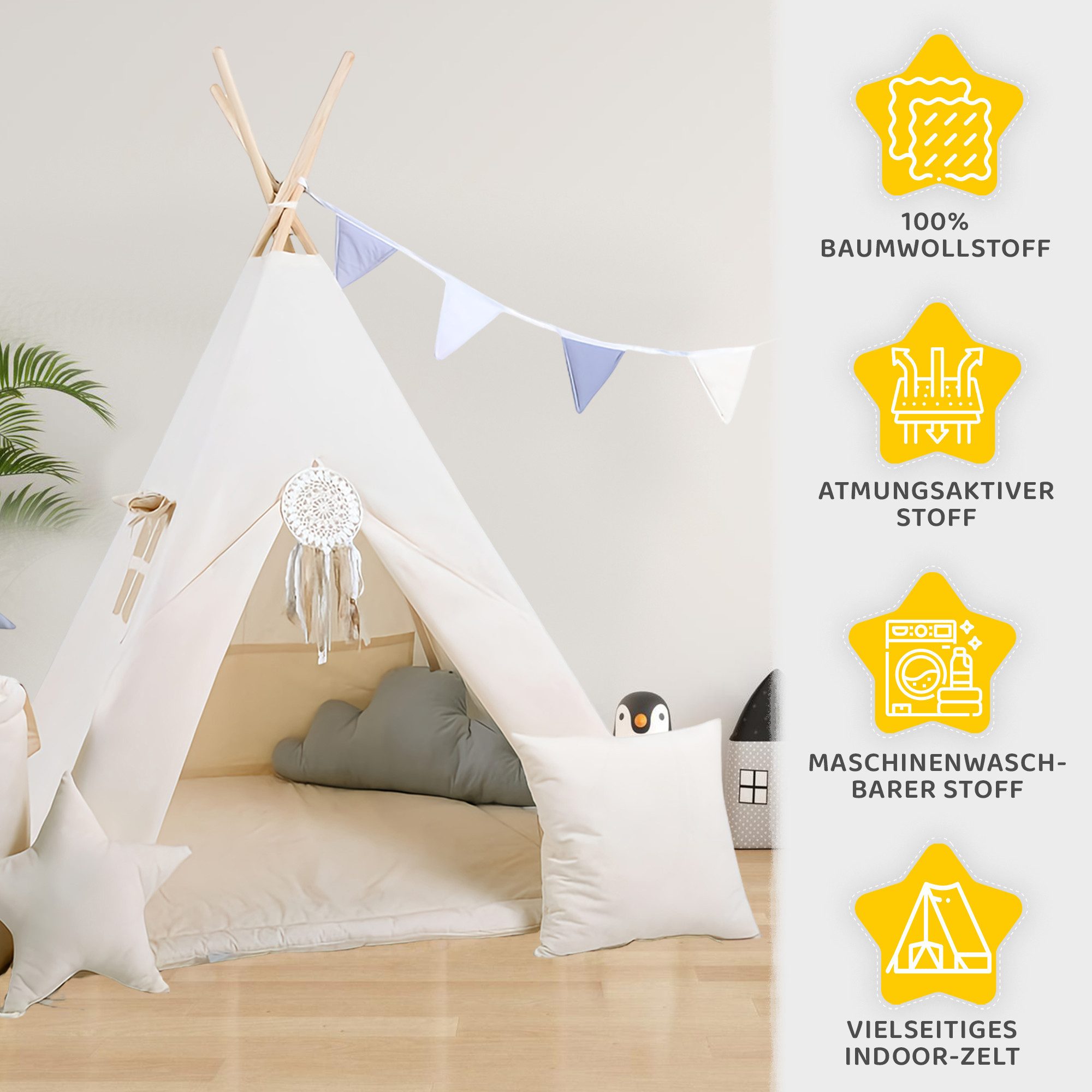 Rainbow Kids Tipi-Zelt Kinderzelt Spielzelt Teepee mit Fenster, Personen: 2 günstig online kaufen