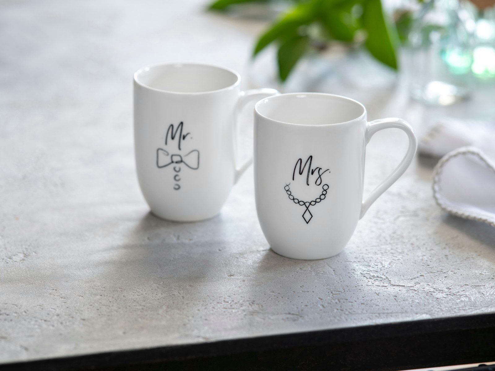 Villeroy & Boch Becher Statement Mr and Mrs Henkelbecher 0,29l Set 2tlg, Premium Porcelain