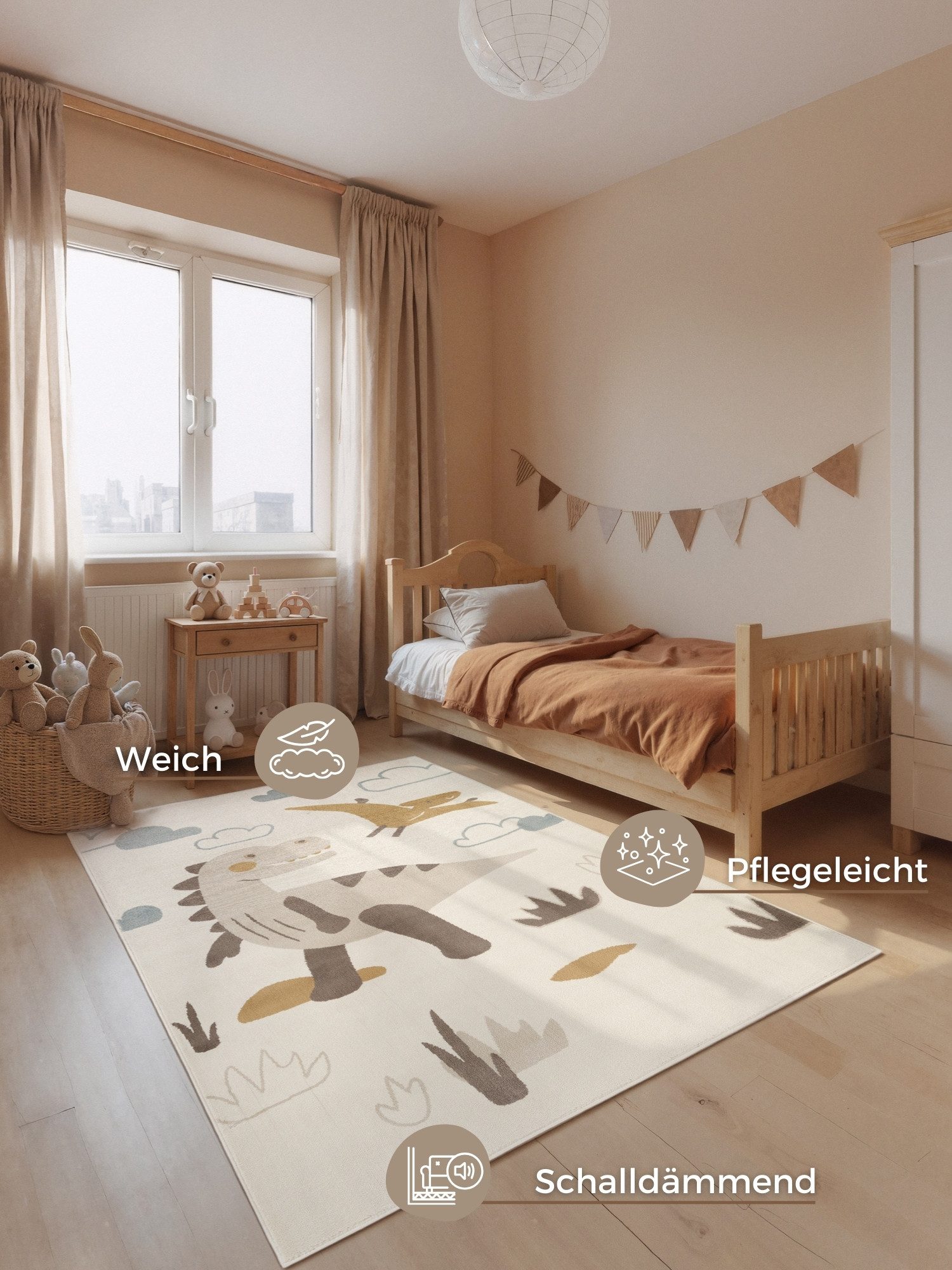 HANSE Home Kinderteppich Dino, rechteckig, Höhe: 10 mm, Pflegeleicht, Weich, Kinderzimmer, Spielteppich, Spielunterlage