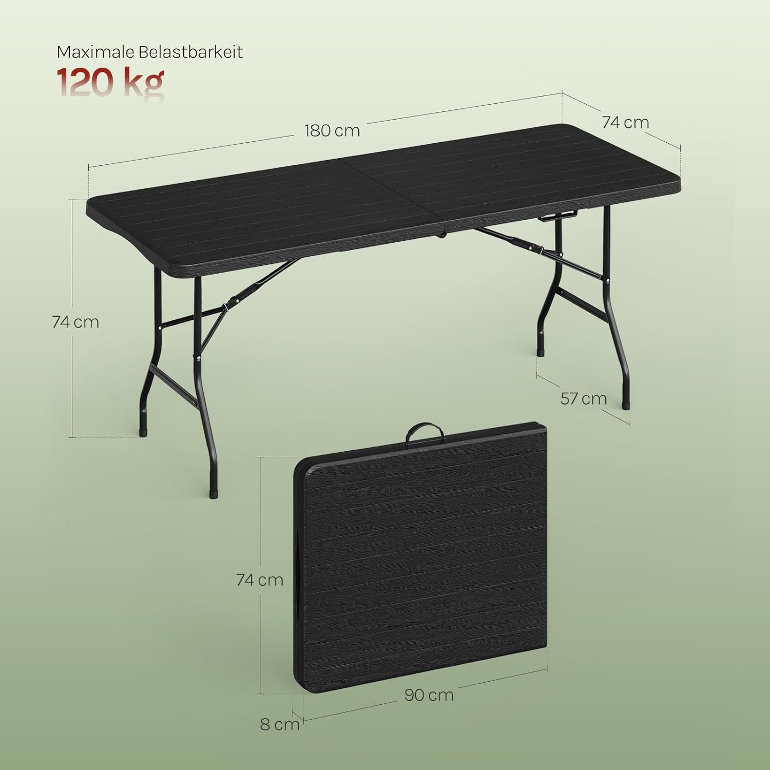Woltu Klapptisch (1-St), Gartentisch, Klappbar & Tragbar 180x74x74cm
