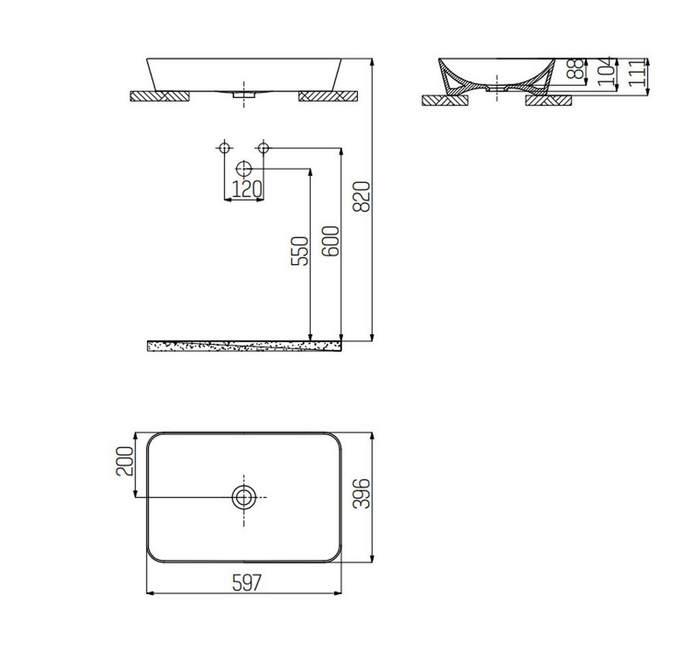 Thumbnail - Creavit Waschbecken UL060-00CB00E-0000 (set, 1-St), Creavit Keramikwaschbecken Rechteck ohne Hahnloch 60x40cm Weiß