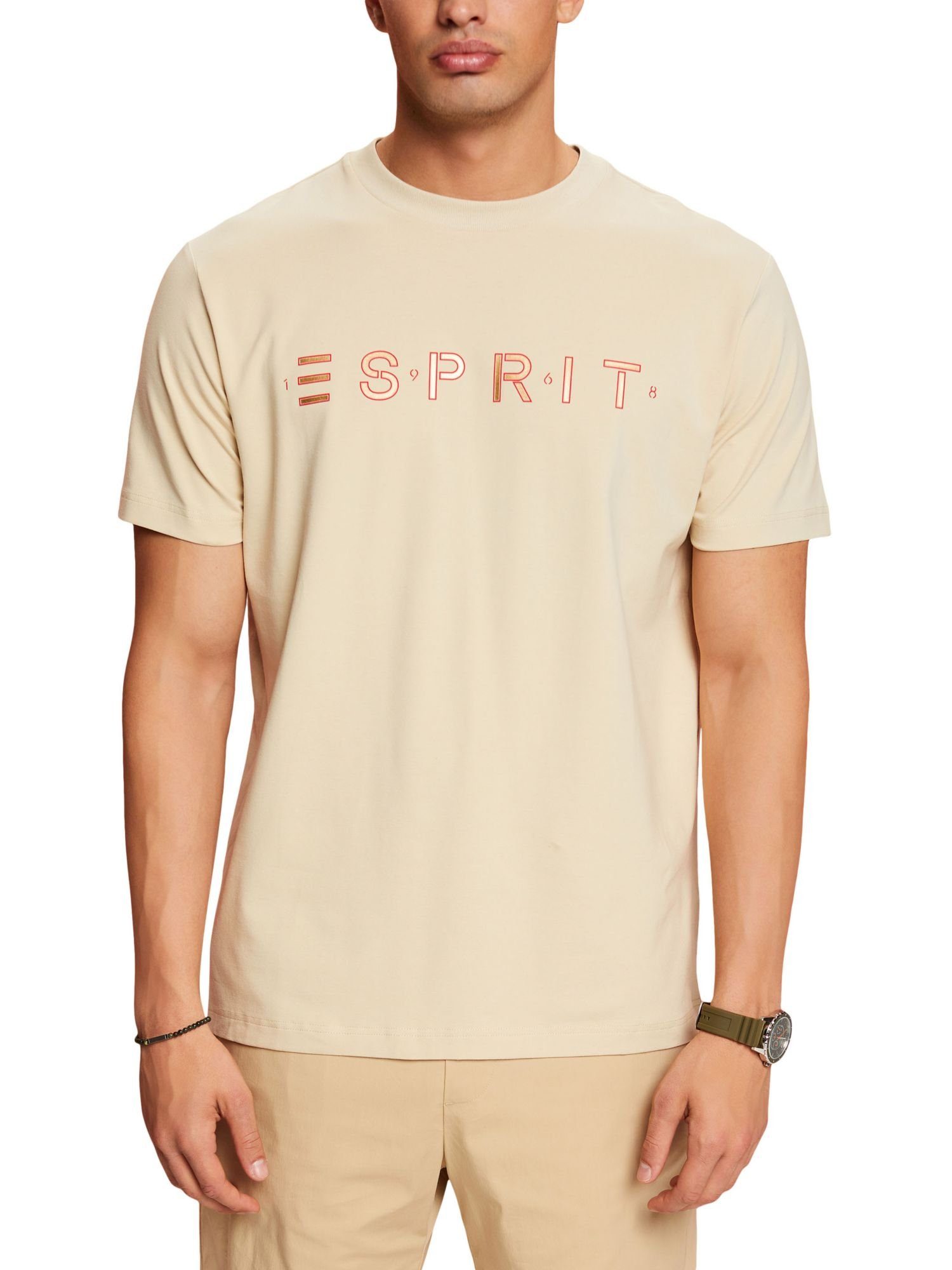 Esprit BEIGE (1-tlg) T-Shirt aus Logo-T-Shirt Baumwolljersey