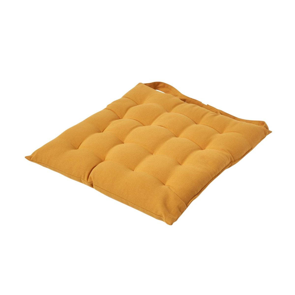 Atout Ciel Stuhlkissen 40x40 Cm – Quadratisch, Senf, 100% Baumwolle, 2 Cm Dick, Mit Befestigungsbändern