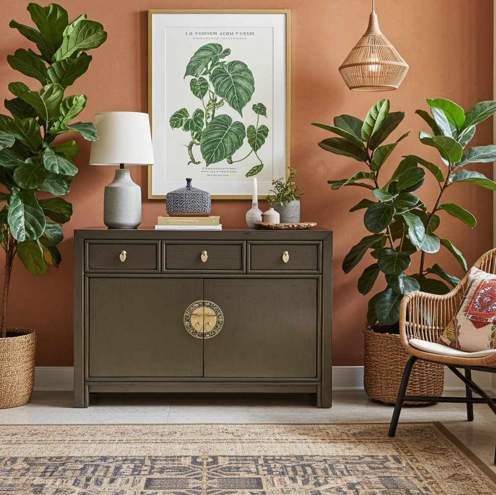 OPIUM OUTLET Kommode Vintage Schrank Sideboard braun asiatisch chinesisch orientalisch (B x T x H: 117 x 40 x 85 cm, Anrichte Buffet braun), Asia Möbel Hochzeitsschrank komplett montiert