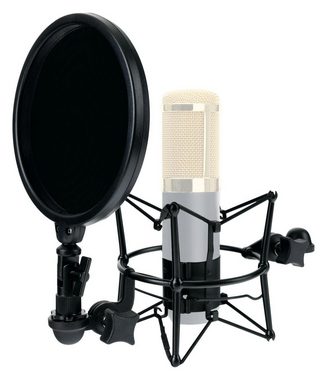 Pronomic MSP-45 Mikrofonspinne mit Popschutz (schwarze Mikrofonspinne, für Mikrofone mit 45 bis 52 mm Durchmesser, inkl. 15cm-Popkiller) Mikrofon-Halterung, (Reduziert Trittschall auf ein Minimum)