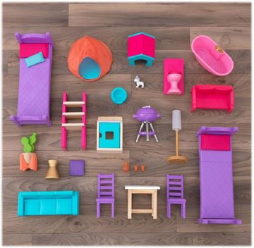 COIL Puppenhaus Holzpuppenhaus, Spielzeugset mit Möbeln und Zubehör, Rutsche, 26 Möbelstücke, Licht- und Tonzubehör, Höhe: 150 cm
