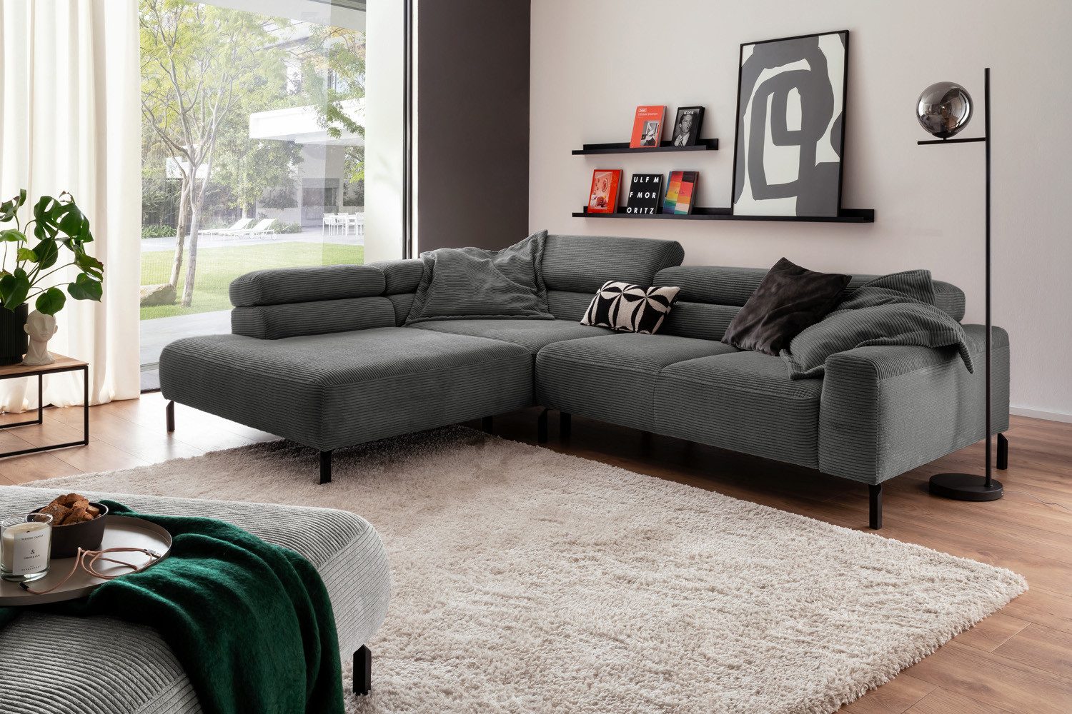 KAWOLA Ecksofa DELIA, L-Form rechts oder links, mit oder ohne Sitzvorzug, Cord