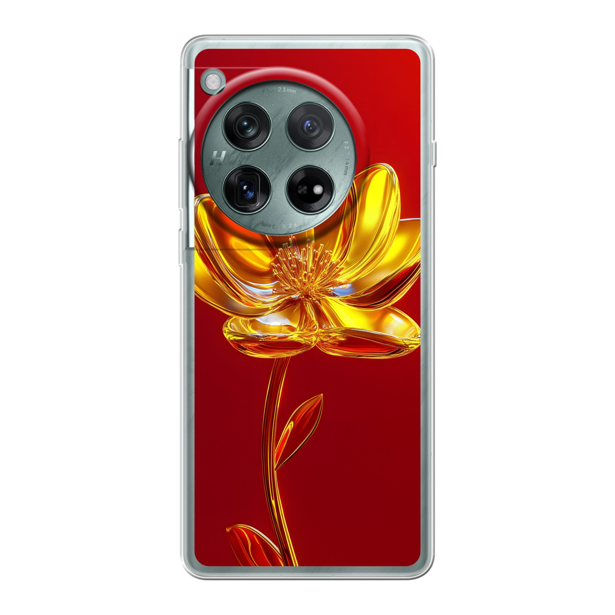 MuchoWow Handyhülle für OnePlus 12 Blume - Gold - Gläser, Handy Case, Silikon, Bumper Case Dünn