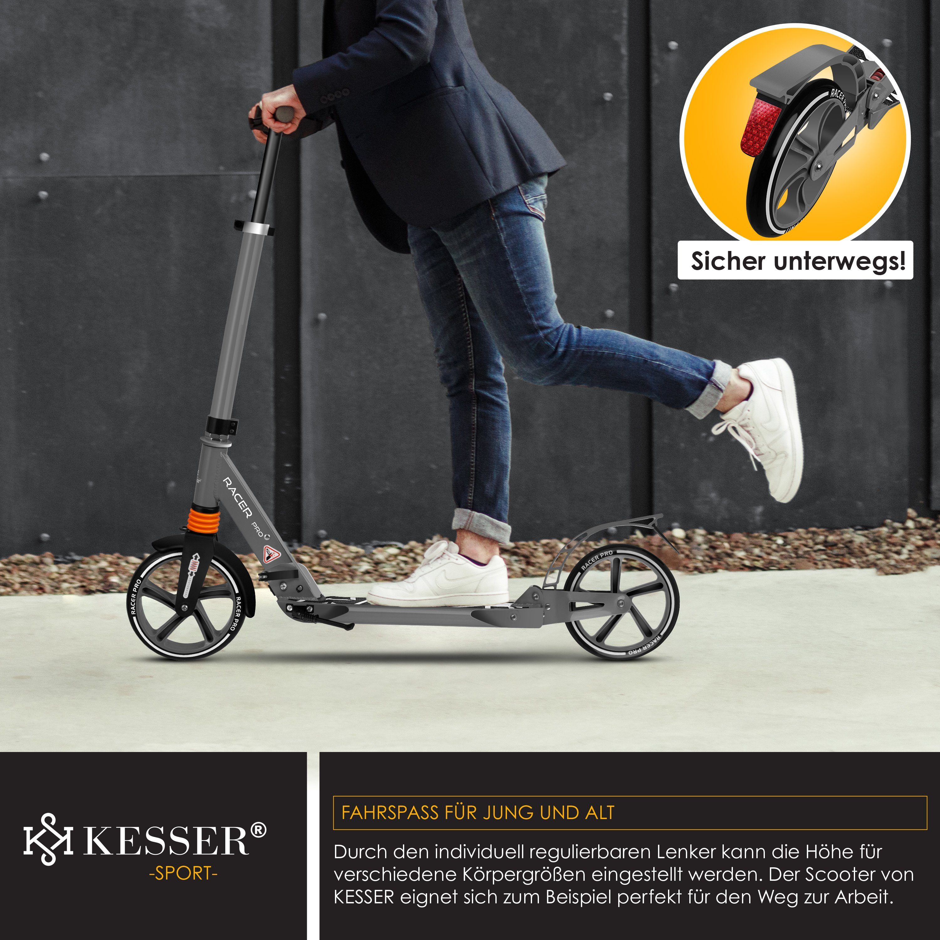 KESSER Scooter, Cityroller Scooter 205mm Räder PU Big Wheel Pro-S Tretroller