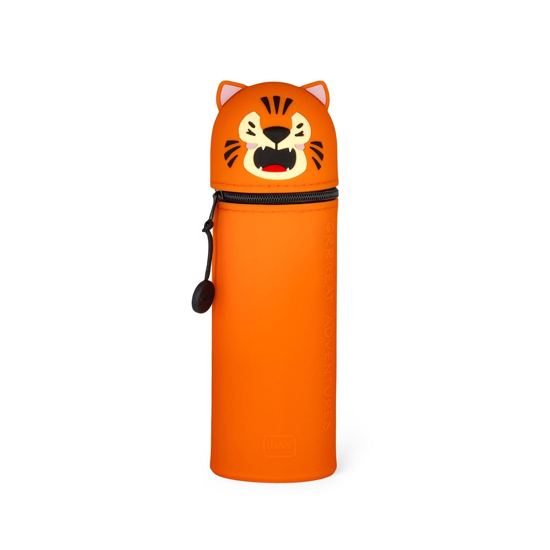 Legami Federmäppchen 2-in-1 Silikontasche H 18,5 cm für Schule und Tisch, Weiches Material, Reißverschluss, Kawaii Design, Giraffe, Stifthalter