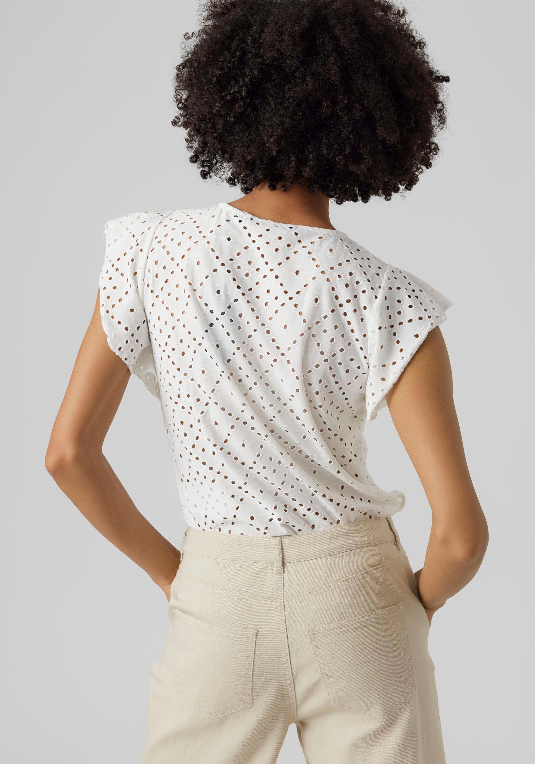 Vero Moda Rundhalsshirt VMTASSA SL FRILL TOP NOOS Materialmix, loose fit