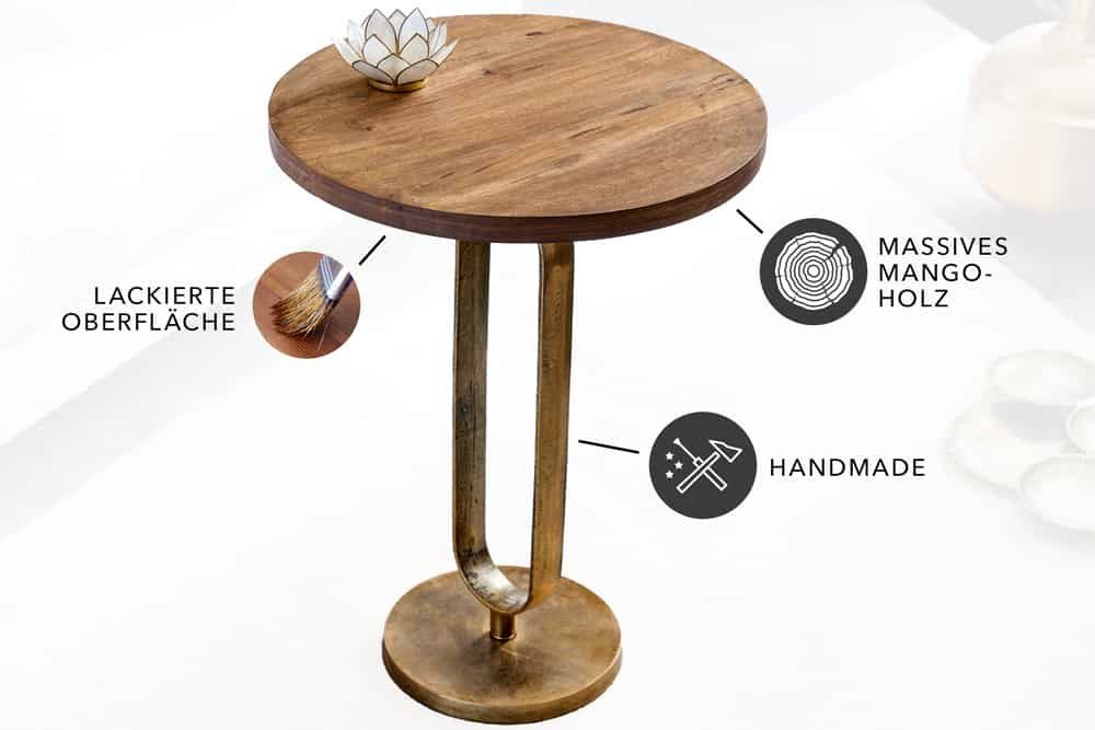 riess-ambiente Beistelltisch ELEGANCE 60cm natur / messing (Einzelartikel, 1-St), Wohnzimmer · Massivholz · Metall · rund · handmade · Modern Design – Bild 4 von 5