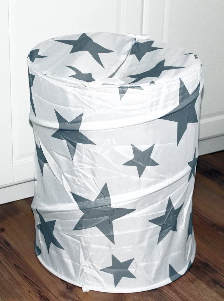 LB H&F Lilienburg Wäschesack Wäschesack Wäschetonne Pop Up faltbar Stoff Stofftonne (weiß Sterne stehend Wäschekorb Wäschebeutel Корзины для белья modern Stern sortieren Sortiere Shabby Vintage Design)