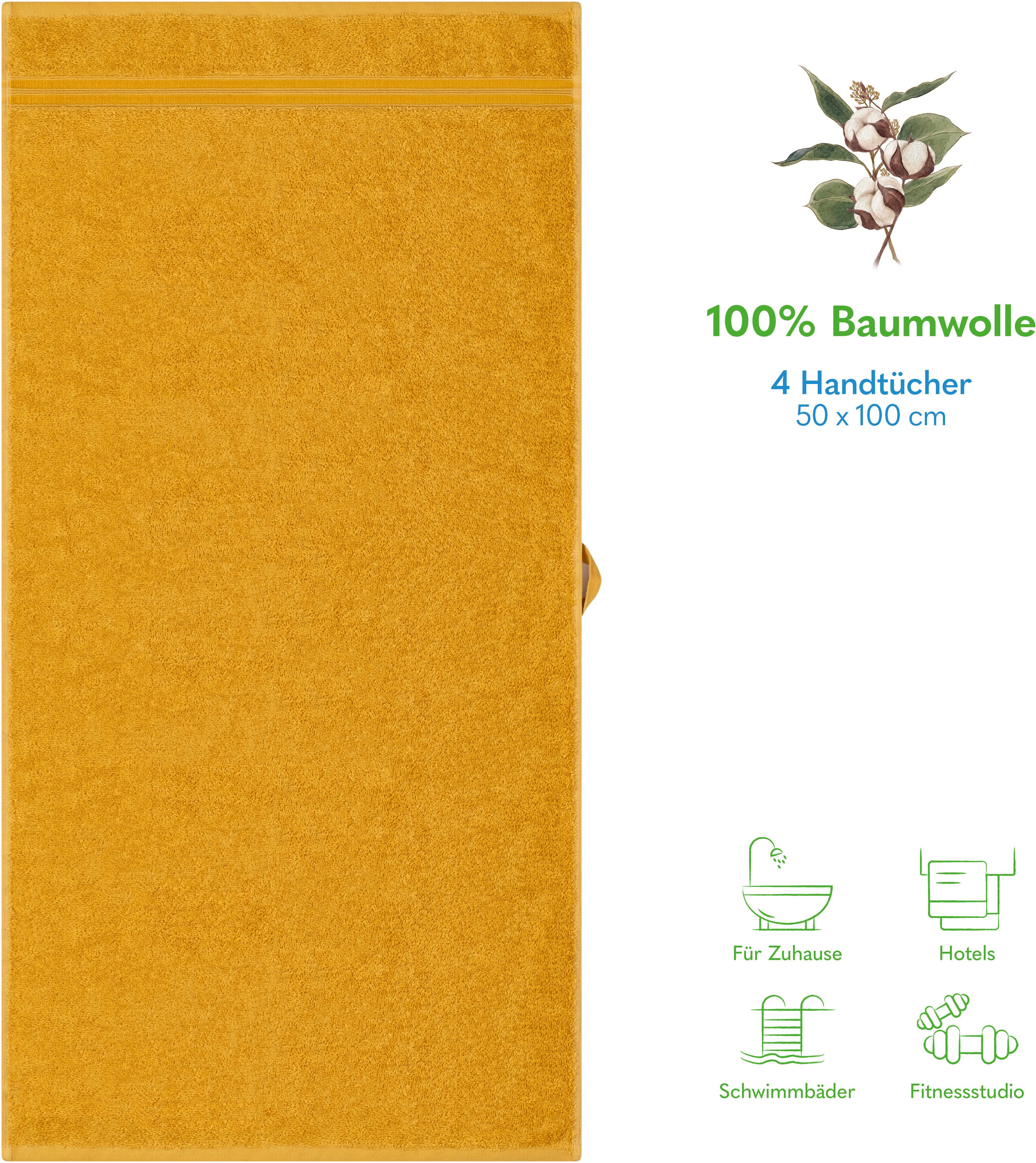 HAMMETEX Handtuch Set 4er Set Handtücher 50x100 cm, 100% Baumwolle, Weich & Saugstark, Frottier (Set, 4-St), mit Bordüre, einfarbig, weich – Bild 2 von 5