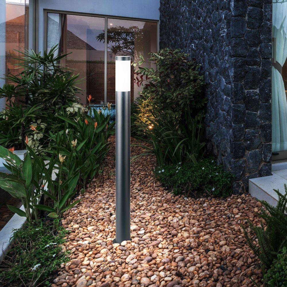 Außen-Stehlampe, Gartenleuchte Wegeleuchte Edelstahl mit LED LED Globo Außenstehlampe inklusive, Leuchtmittel Erdspieß,