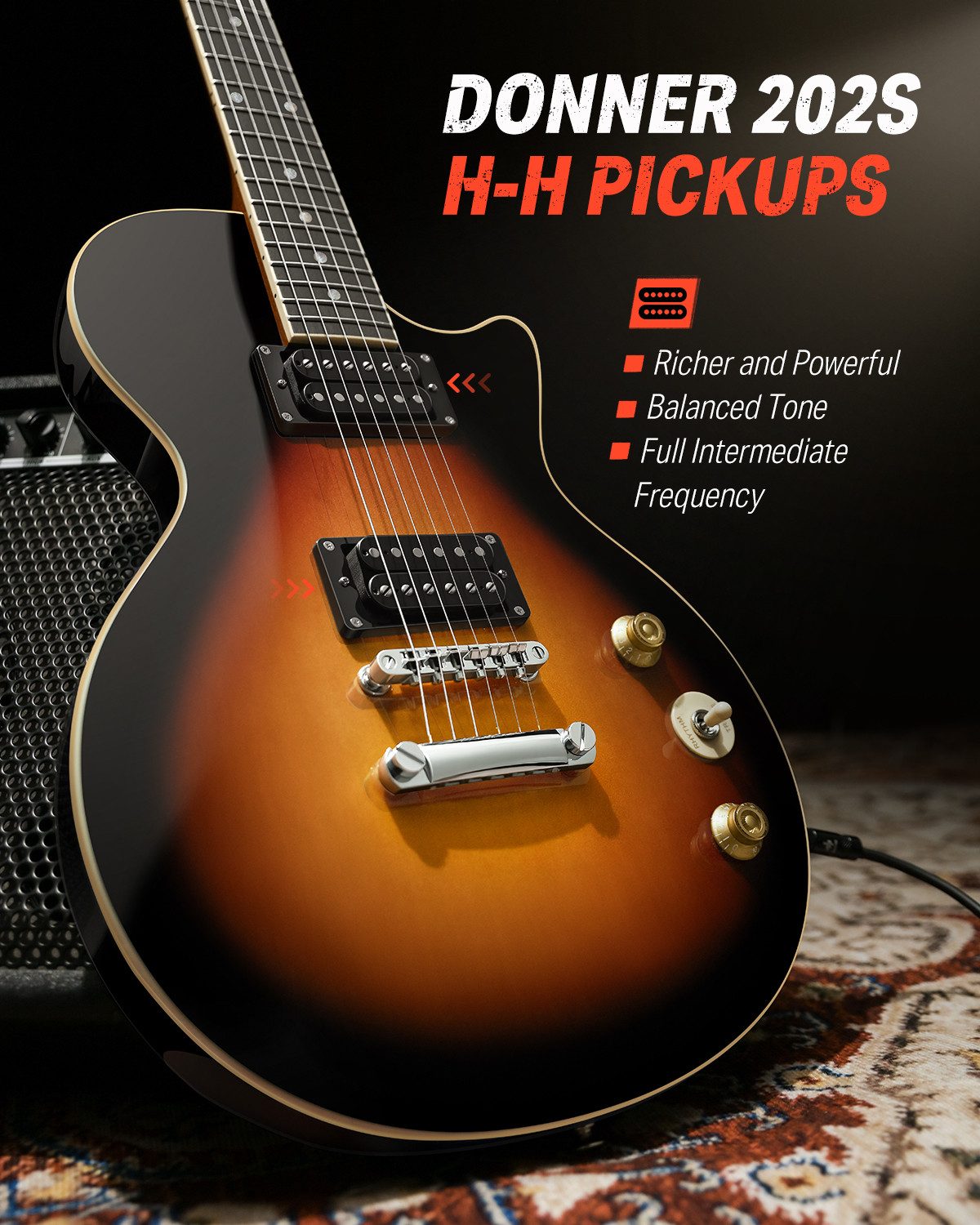 Donner E-Gitarre E-Gitarre Set E Gitarren LP-Stil 39 Zoll Voller Größe DLP-124B, LP-Stil, Tasche, Gurt, Kabel, Tasche, Gurt, Kabel, Solid Body Für Anfänger