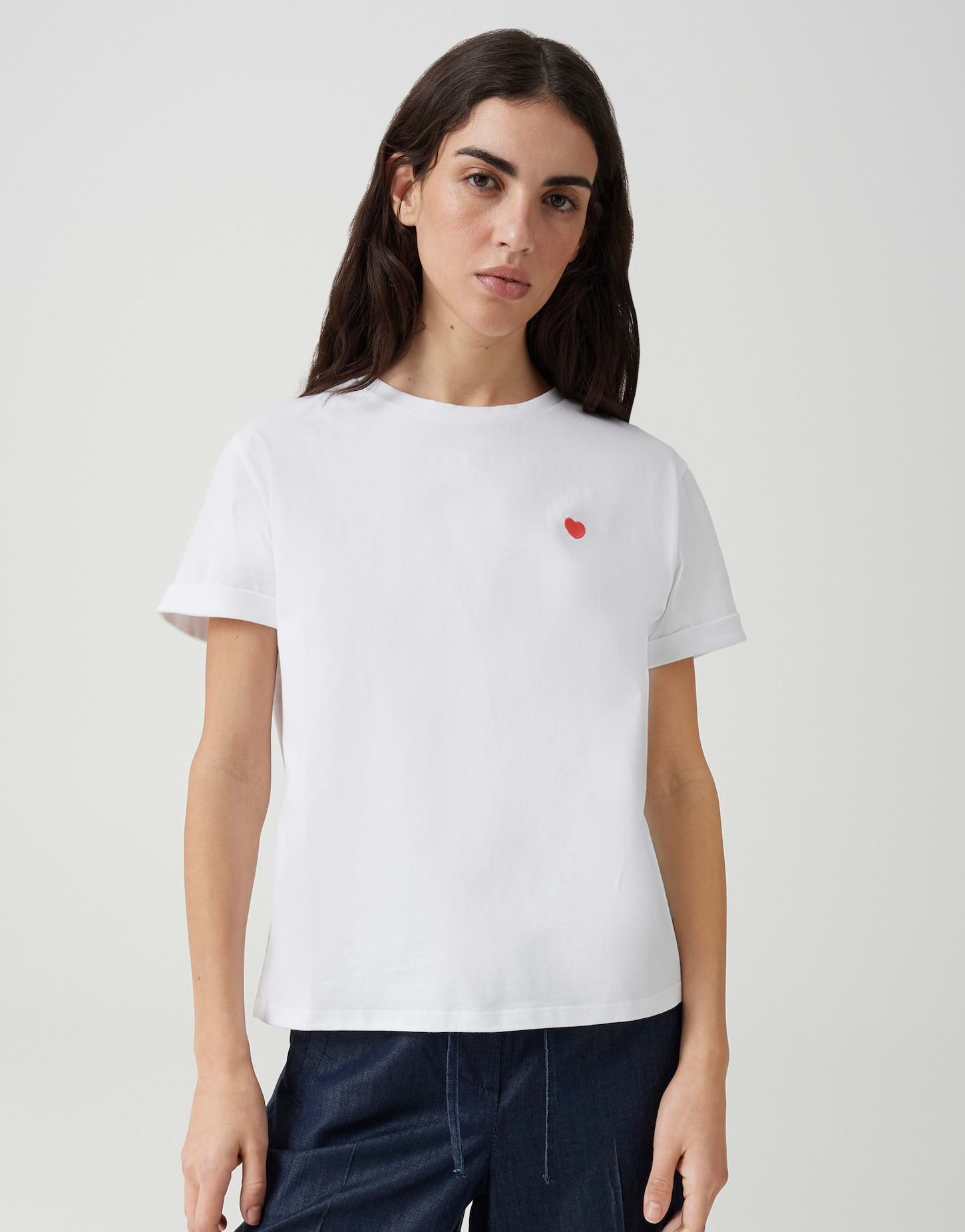 OPUS T-Shirt Serz Regular aus Organic Cotton lockerer Schnitt, mit Herzstickerei