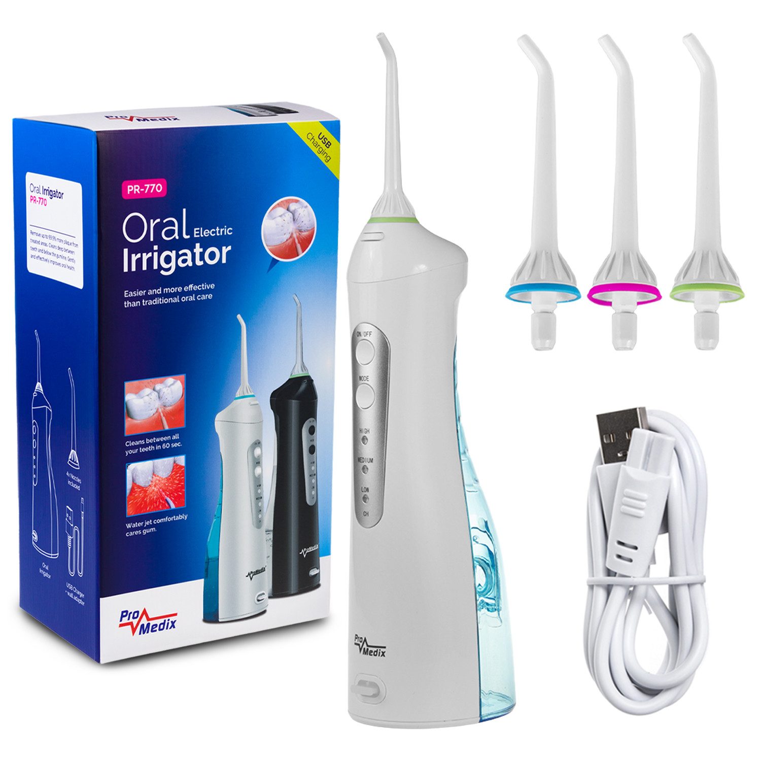 Promedix Munddusche PR-770, Aufsätze: 4 St., Elektrische Munddusche Reisemunddusche Irrigator