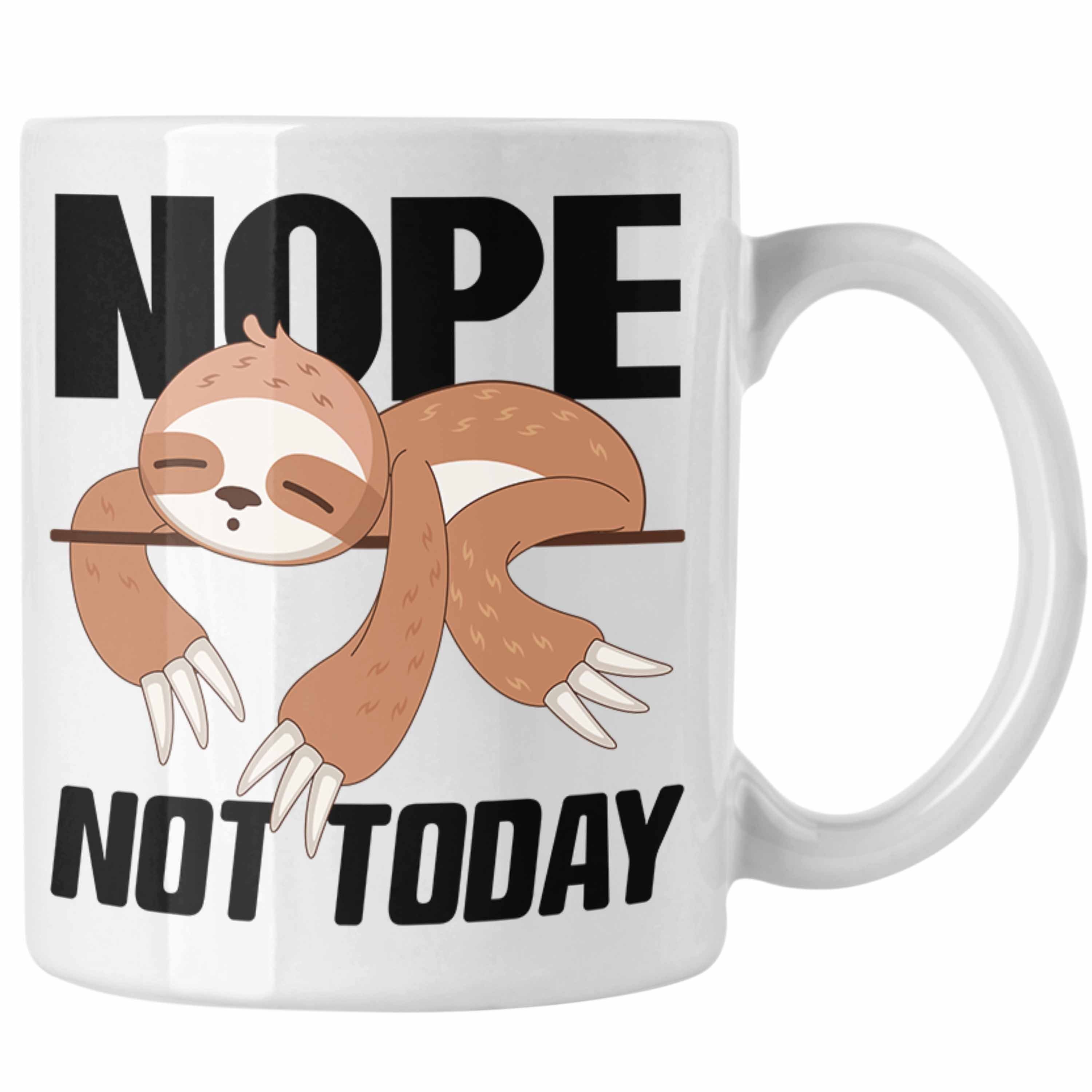 Trendation Tasse Trendation - Nope Not Today Lustige Tasse für's Büro Arbeit Kollegin Männer Frauen Kaffeetasse Faultier Kinder Sprüche Weiss