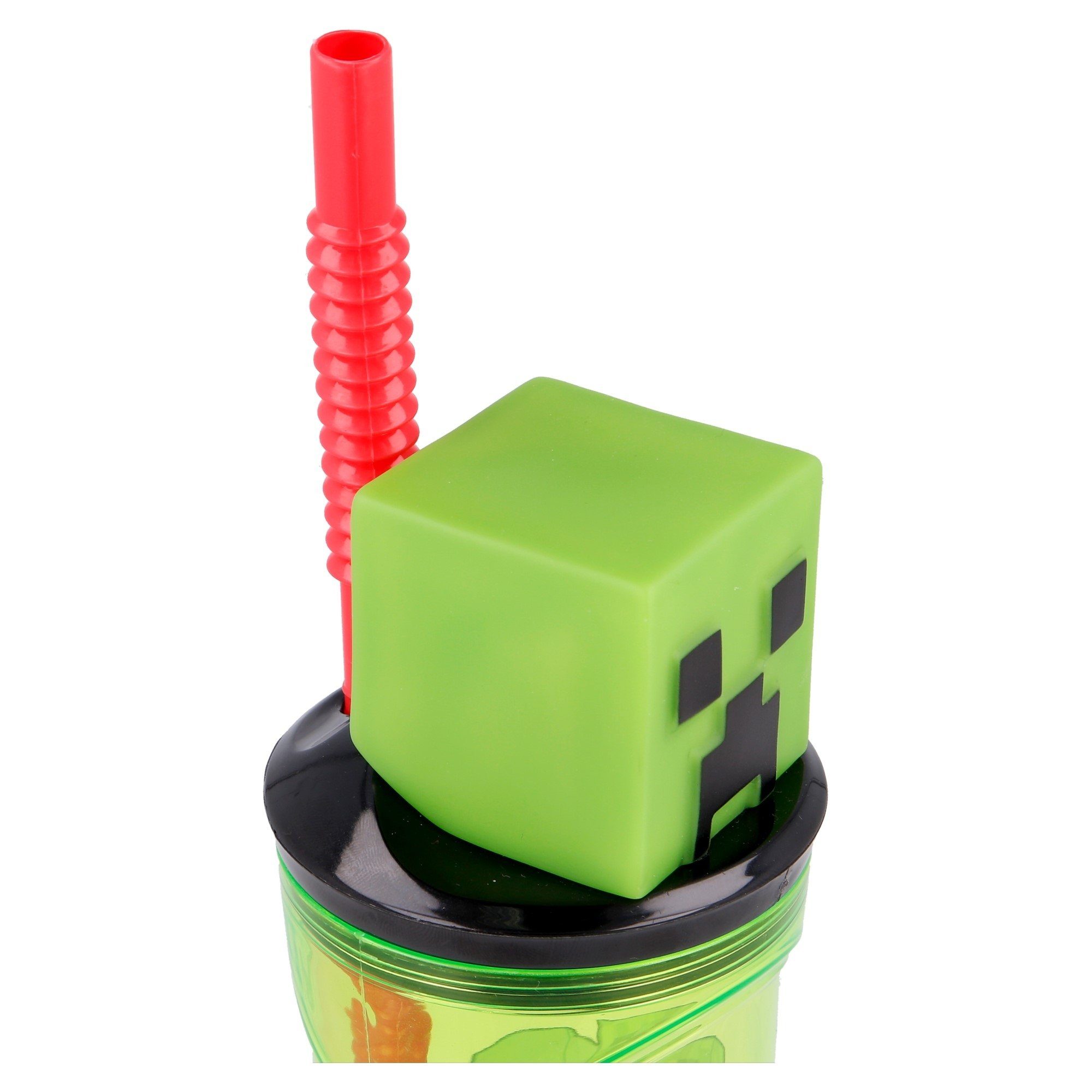 Minecraft Kinderbecher Minecraft Creeper Trinkbecher mit Halm und 3D Creeper Motiv, 360 ml