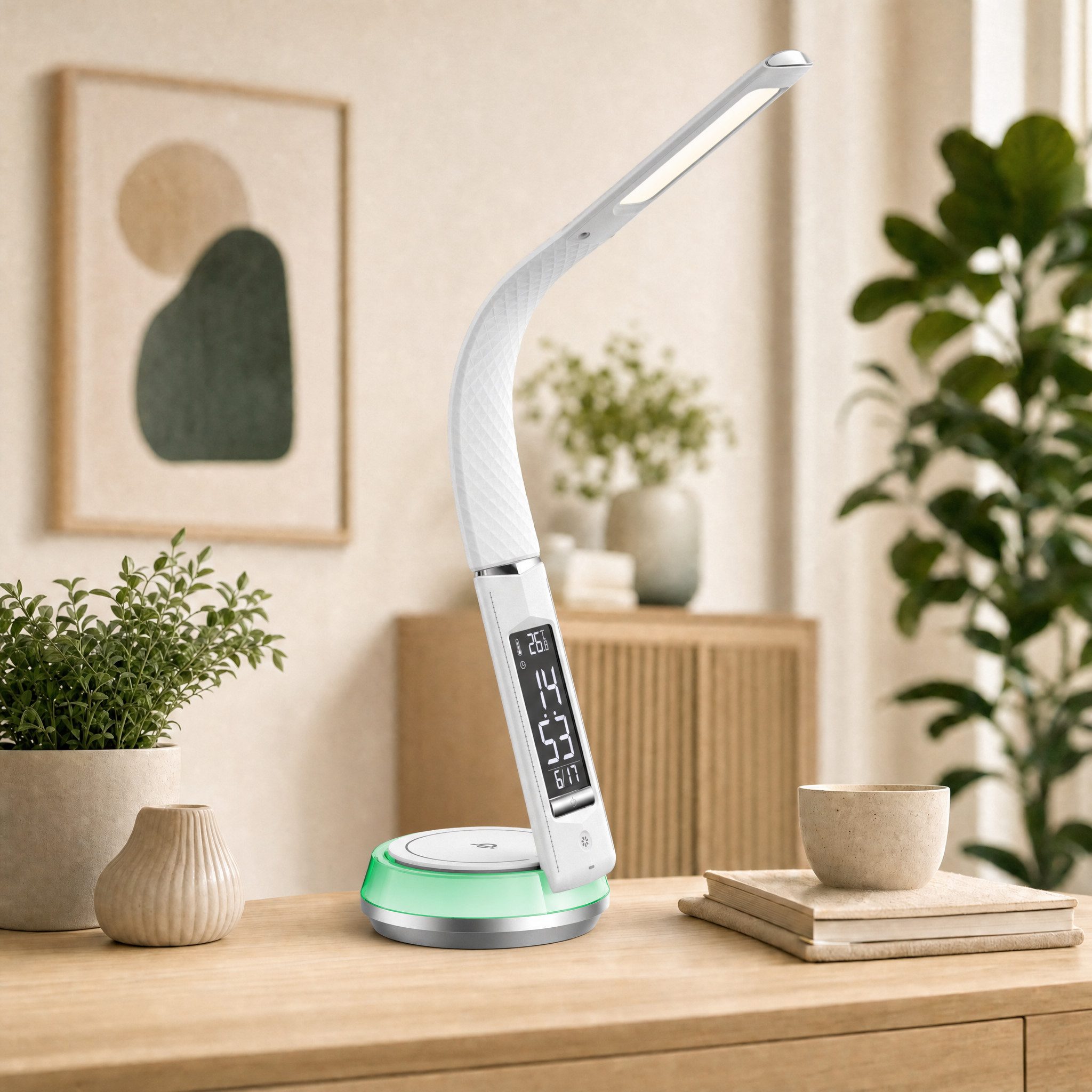 Northpoint LED Schreibtischlampe Tischlampe QI-Ladestation Dimmbar integrierter Uhr & Temperaturanzeige – Bild 2 von 5