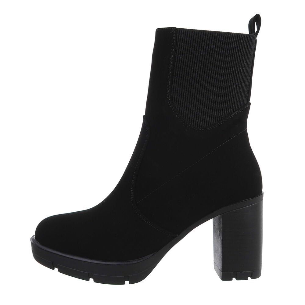 High-Heel-Stiefelette in Stiefeletten Blockabsatz Damen Ital-Design High-Heel Freizeit Schwarz