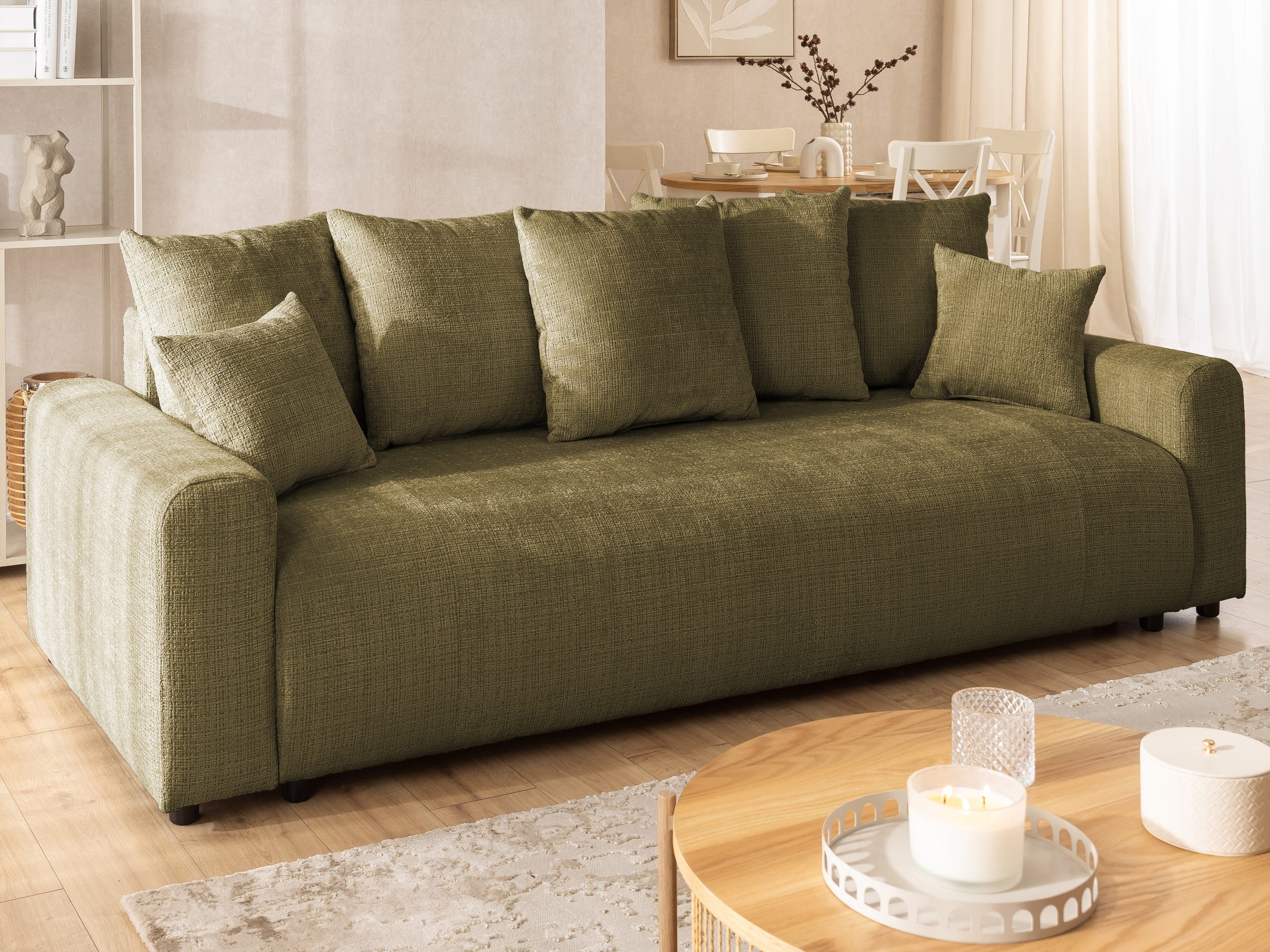 S-Style Möbel Schlafsofa Calma mit Bettkasten im Bumpy-Design aus Chenille-Stoff, mit Wellenfederung und hohem Sitzkomfort