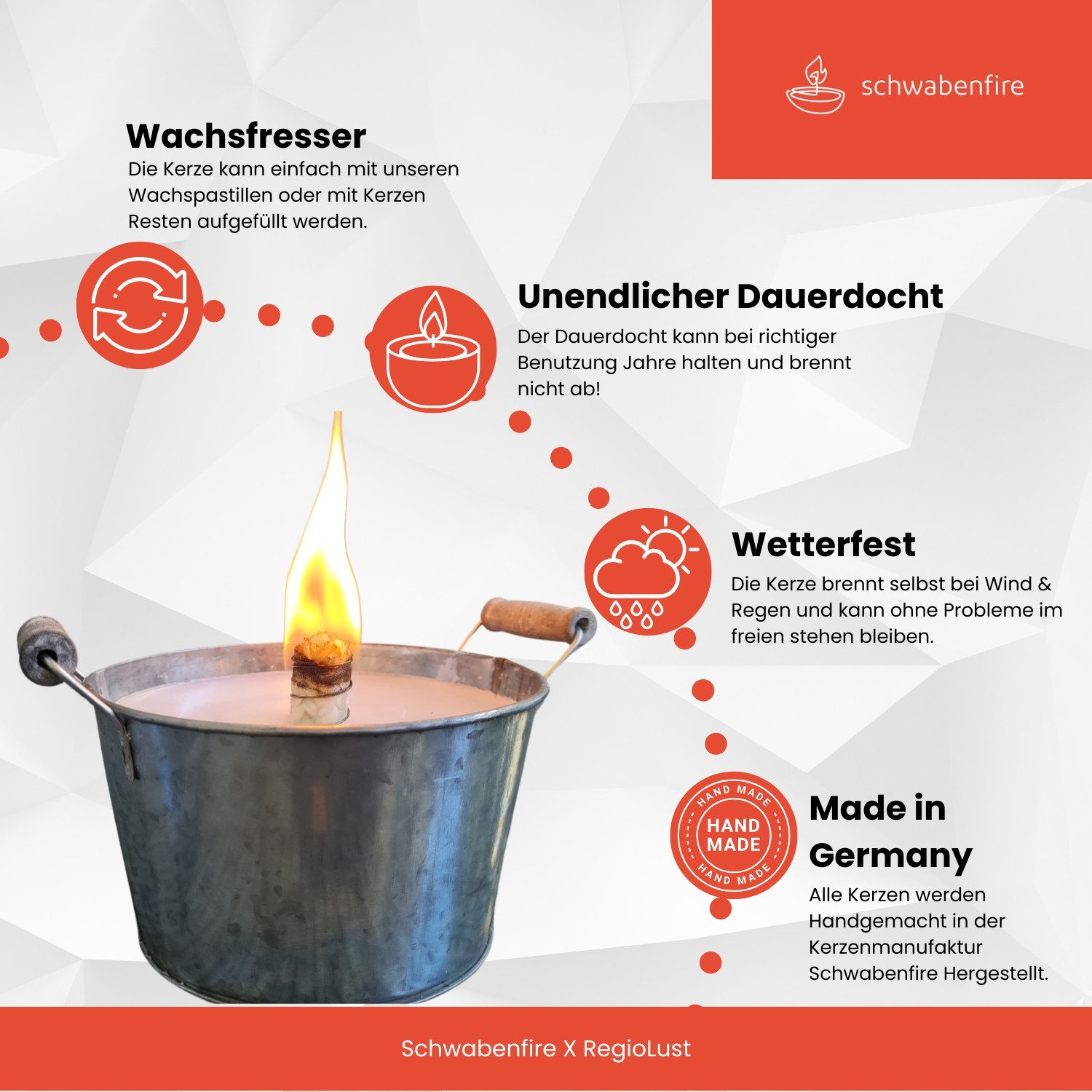 Schwabenfire Outdoorkerze Schwabenfire Große Outdoorkerze mit Dauerdocht in Schale