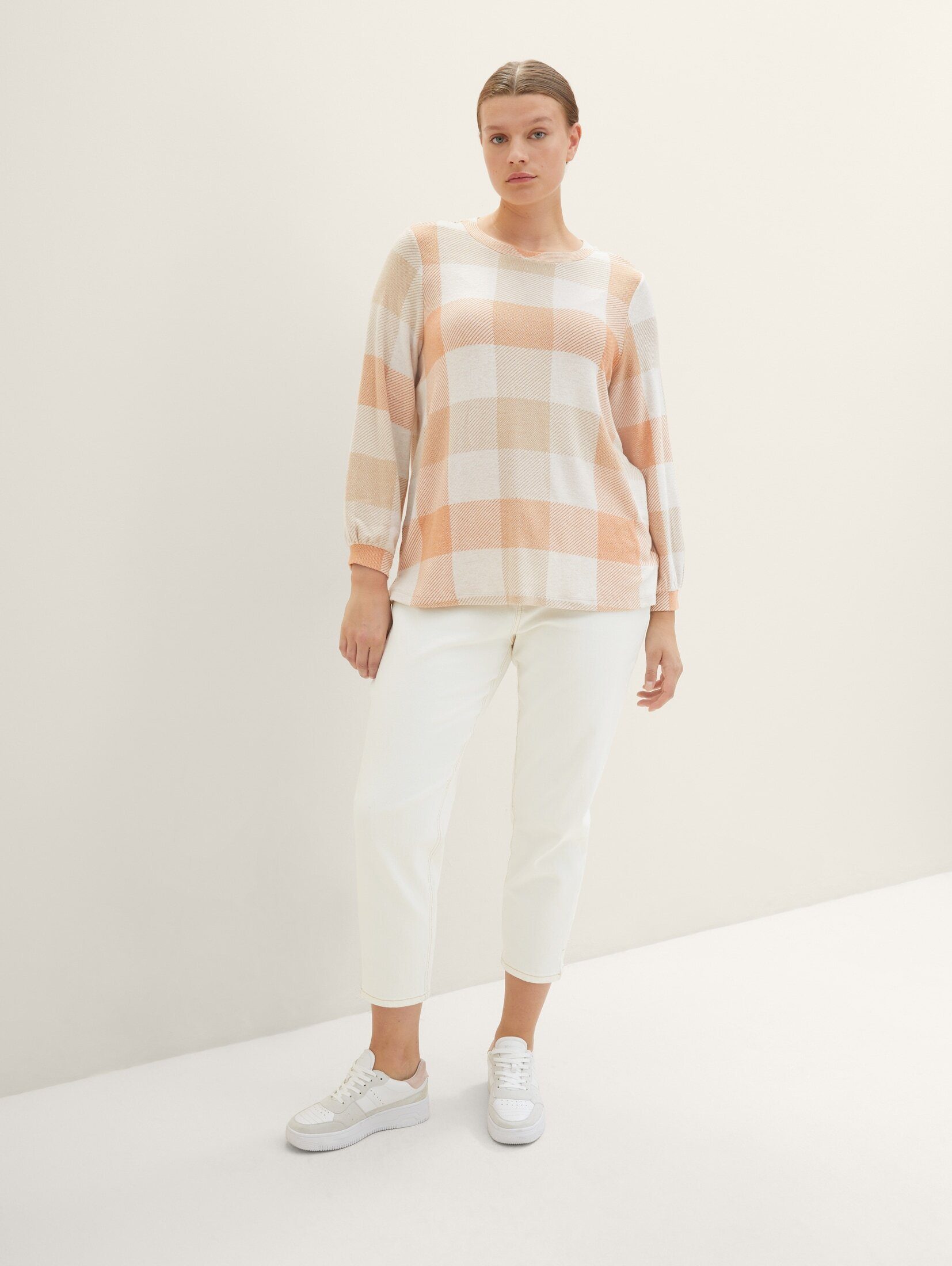 blush PLUS check cosy - Shirt Gemustertes T-Shirt TOM TAILOR orange Plus