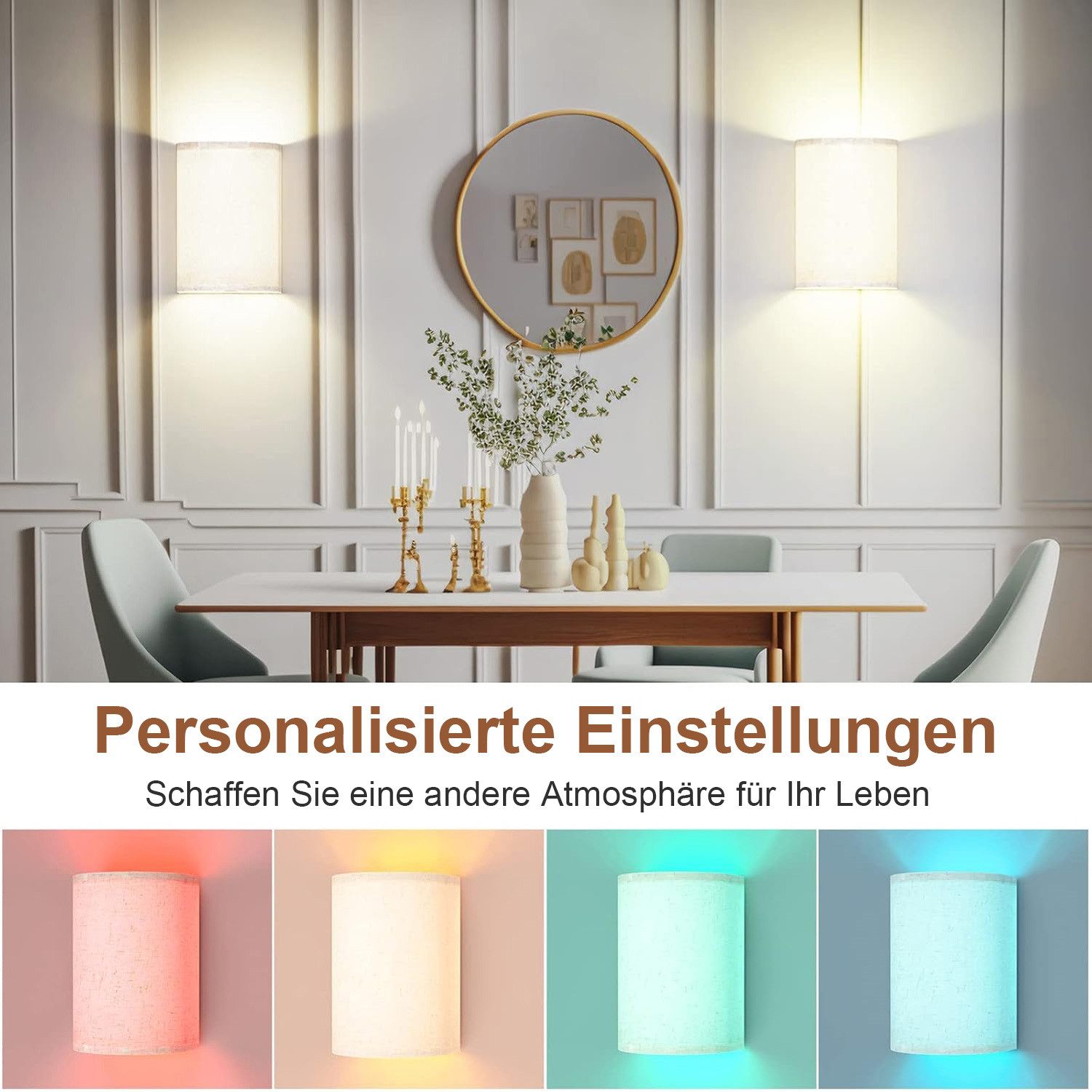 SERBASIC Wandleuchte Wiederaufladbare Wandleuchte mit Stoffschirm, 16 Farbt günstig online kaufen