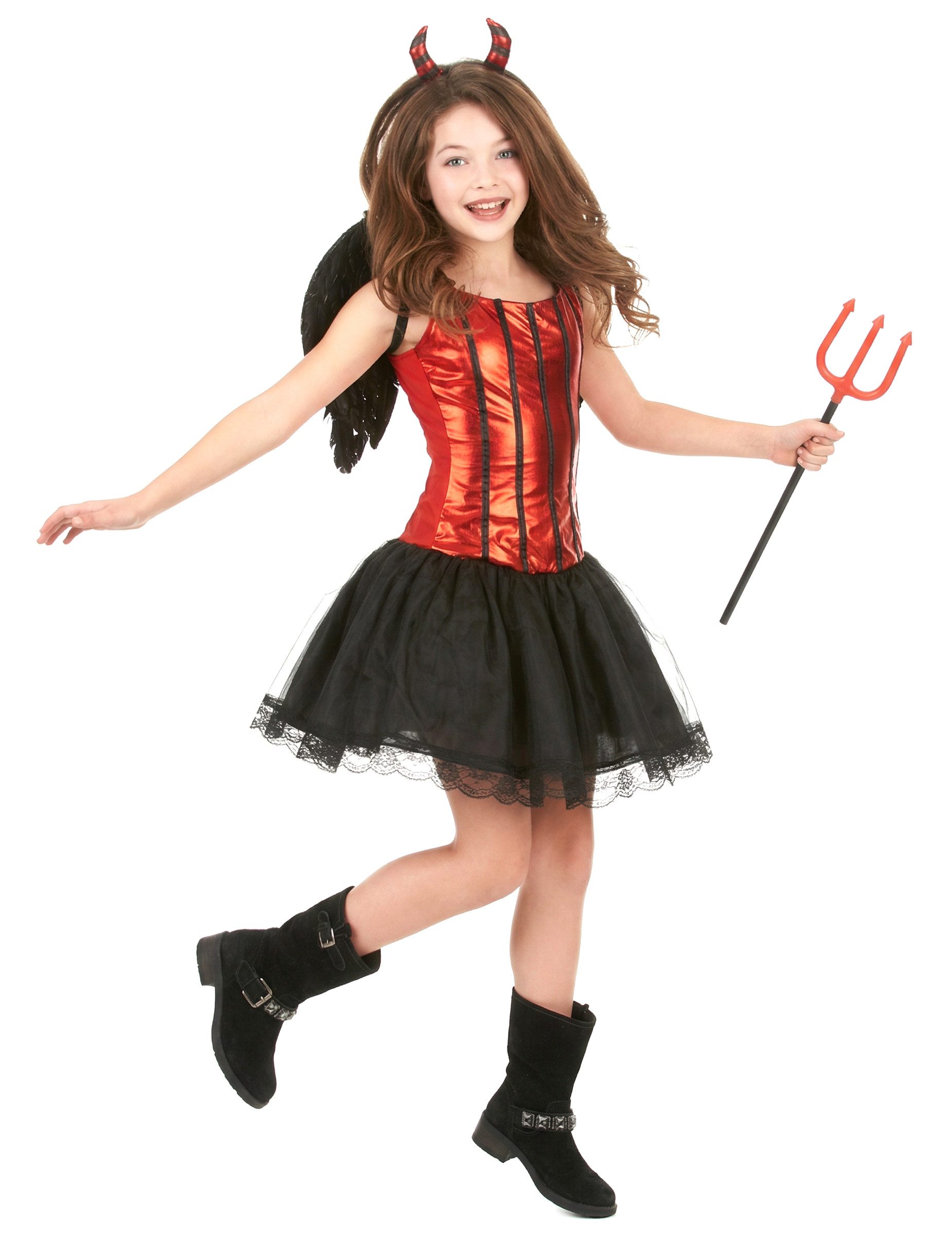 JADEO Kostüm Teufelinnen Halloween Kinder-Kostüm rot-schwarz
