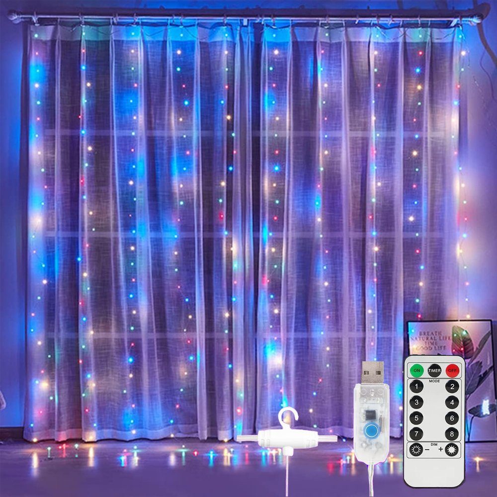 zggzerg LED-Lichterkette LED Lichtervorhang, 3×3M Vorhanglichter 8 Modi mit Fernbedienung