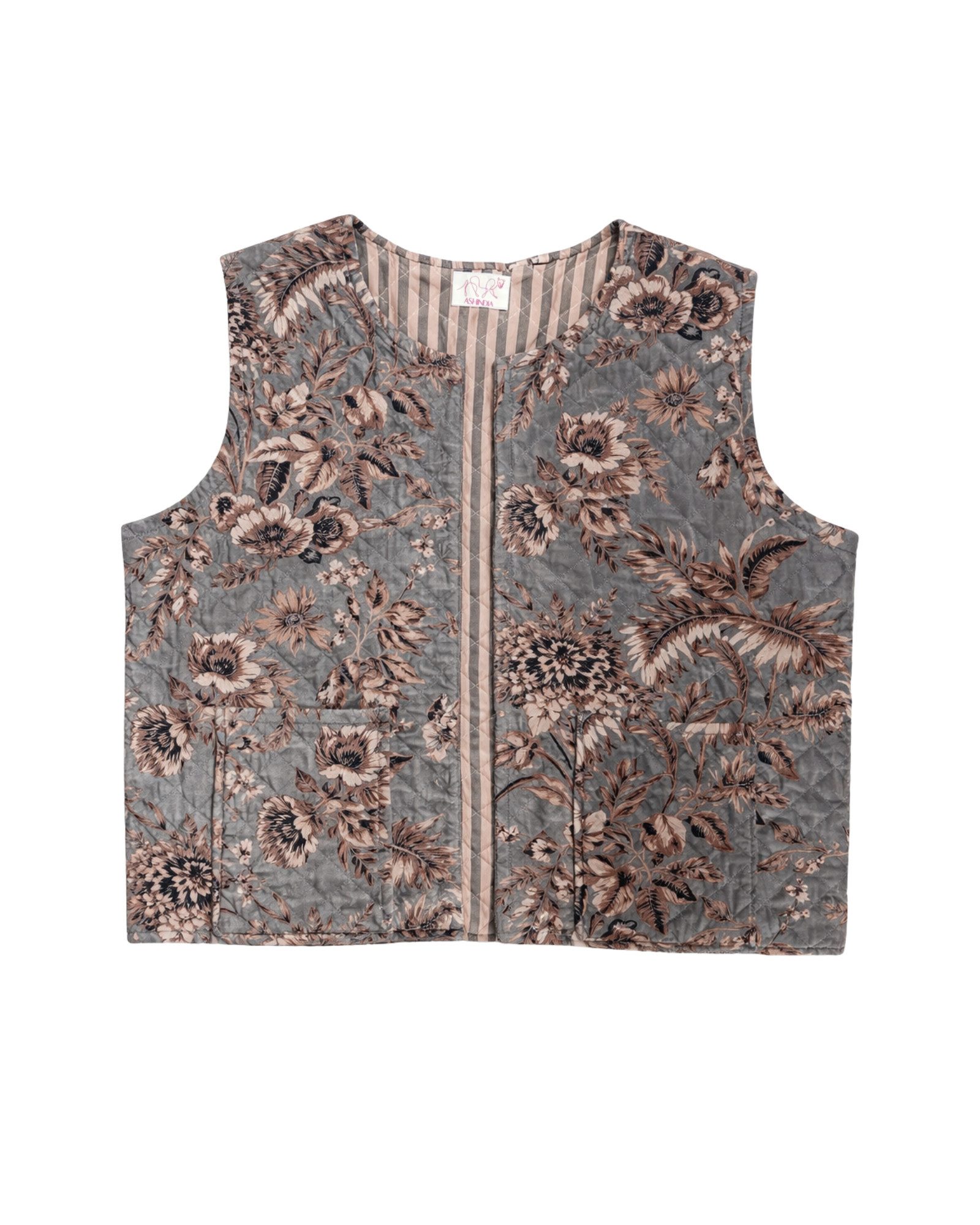 ASHINDIA Steppweste Samt Damen 100% Baumwolle Boho Ethno Onesize Muster