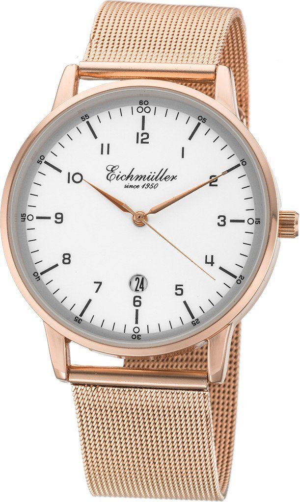 Quarzuhr Herrenuhr RE1111 Weiss Rosegoldfarben mm Eichmüller Milanaiseband 40