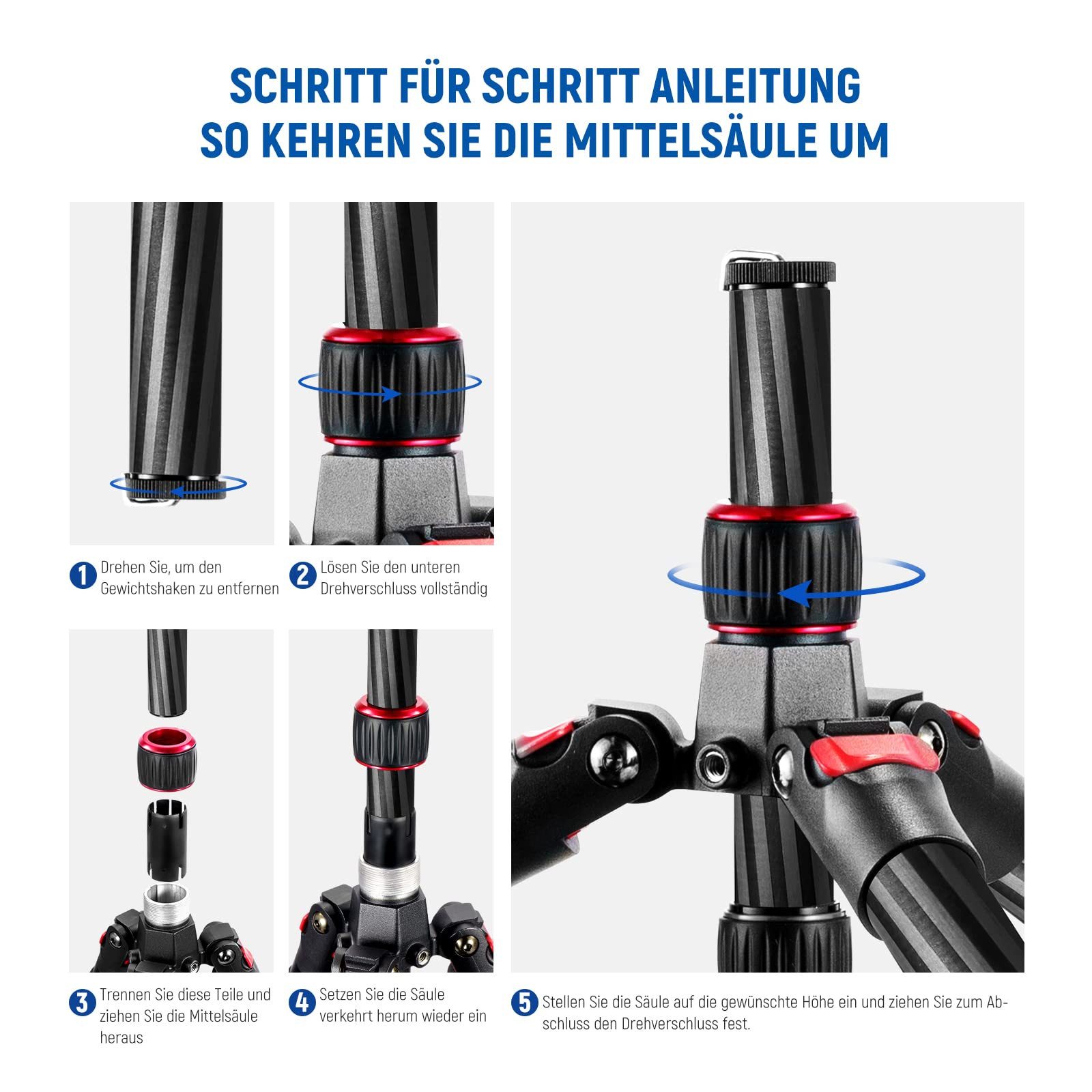 Neewer N55CR Carbon-Stativ 205cm, 360° Kugelkopf, 12kg Tragkraft Kamerastativ (höhenverstellbar von 56.5 bis 213 cm) – Bild 4 von 5