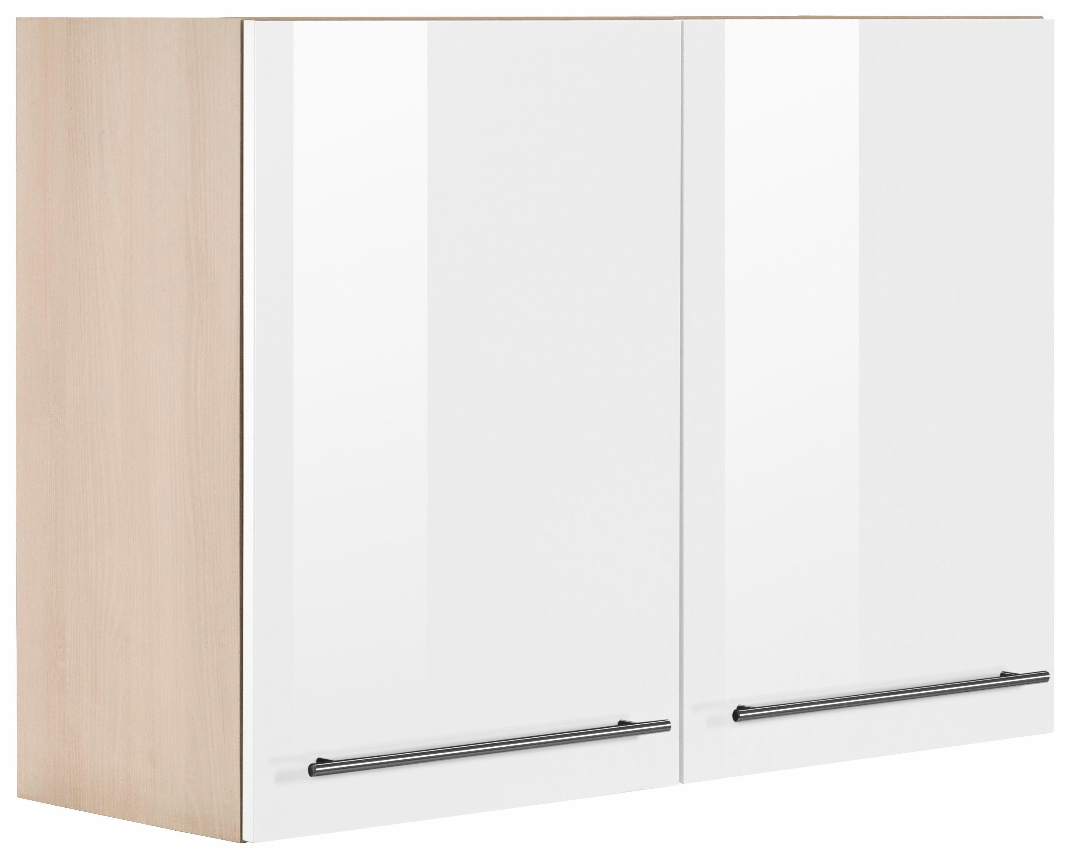 OPTIFIT Hängeschrank Bern Breite 100 cm, 70 cm hoch, 2 Türen, mit Metallgriffen weiß Hochglanz/akaziefarben | akaziefarben