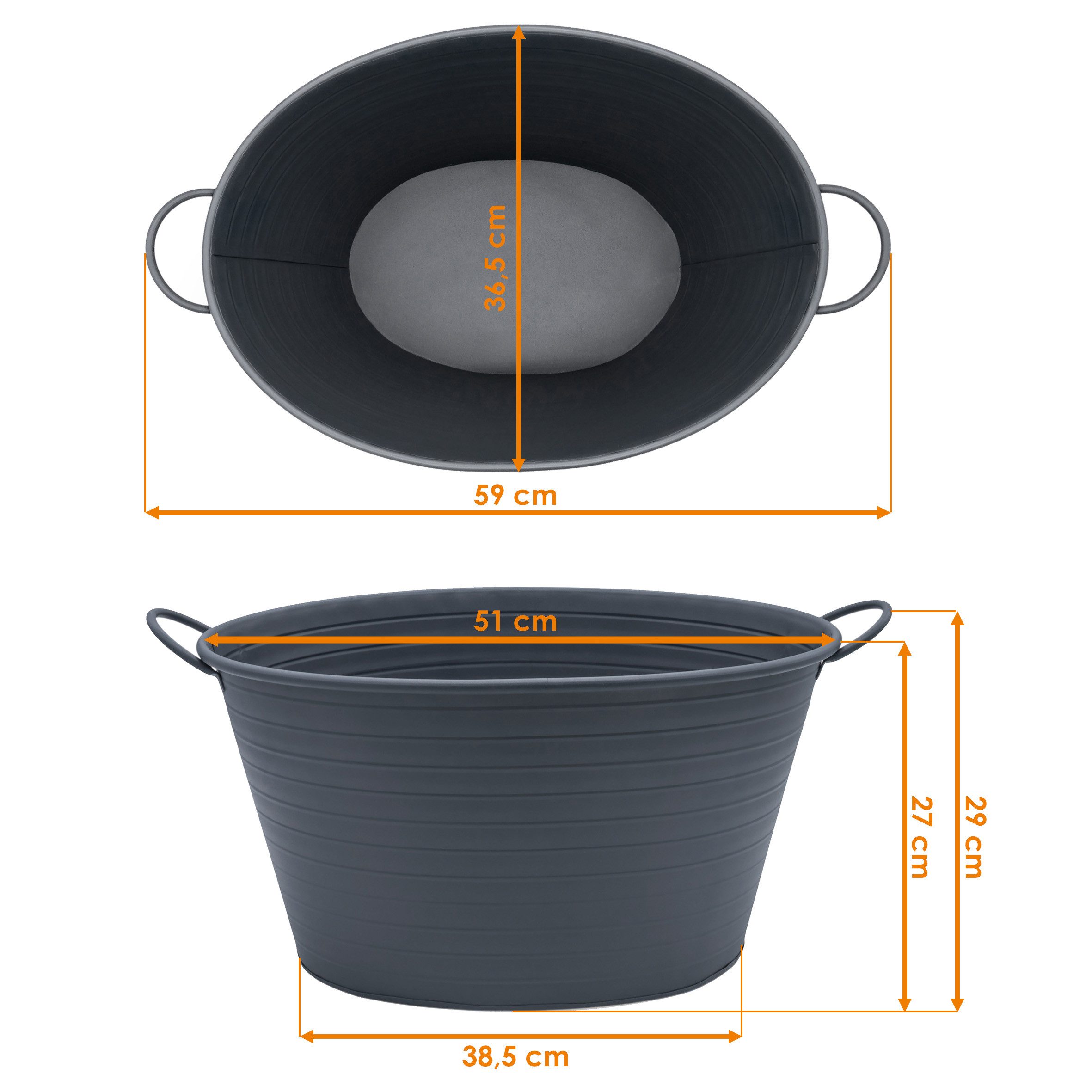 Spetebo Pflanzschale Metallwanne oval mit Griffen 59 x 36 cm (Anzahl, 1 St., Stück), Praktische Metallgriffe