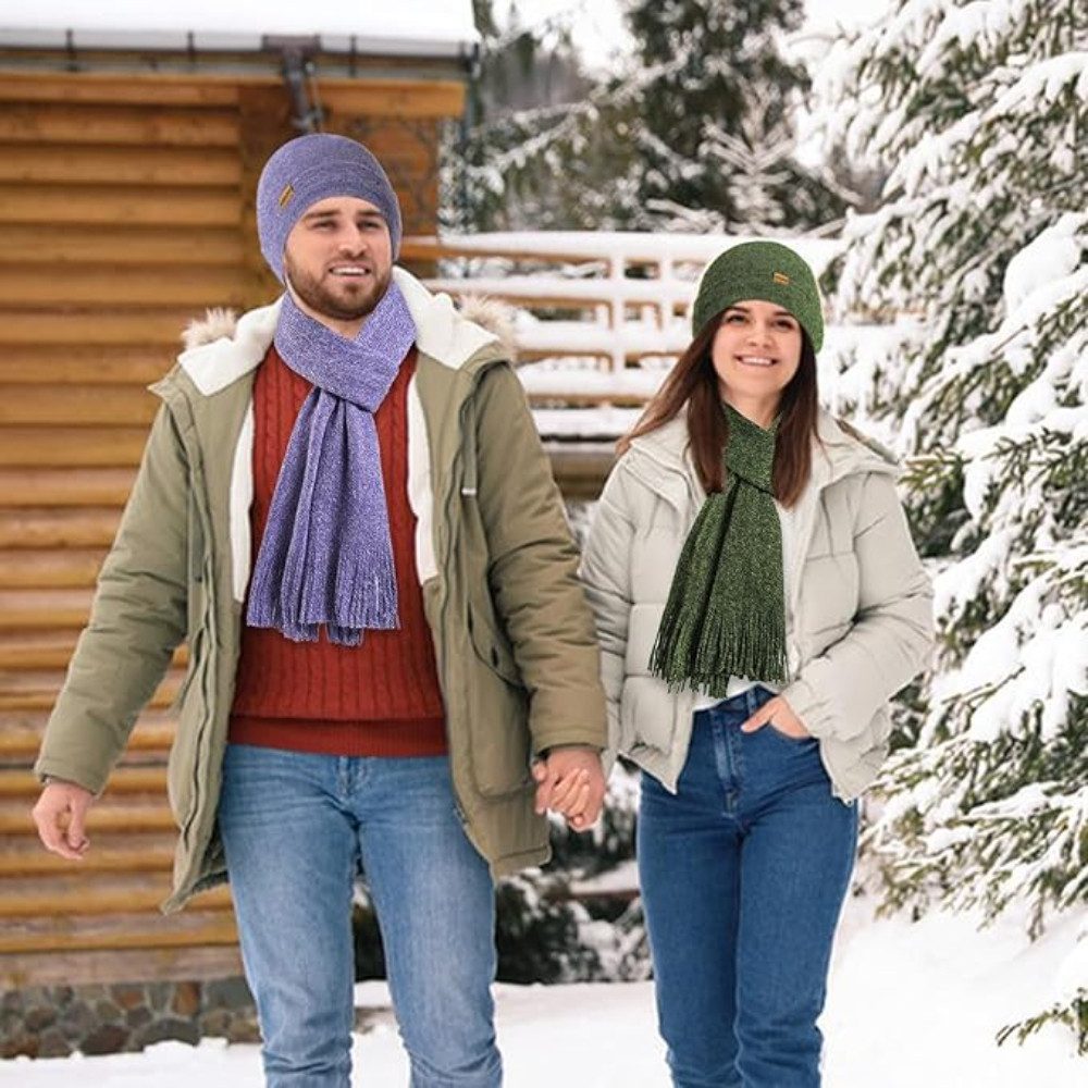 Blusmart Mütze & Schal Wintermütze-Schal-Handschuh-Set (Damen Herren, Gestrickte Touchscreen-Handschuhe) Beanie-Skimütze im 3er-Set