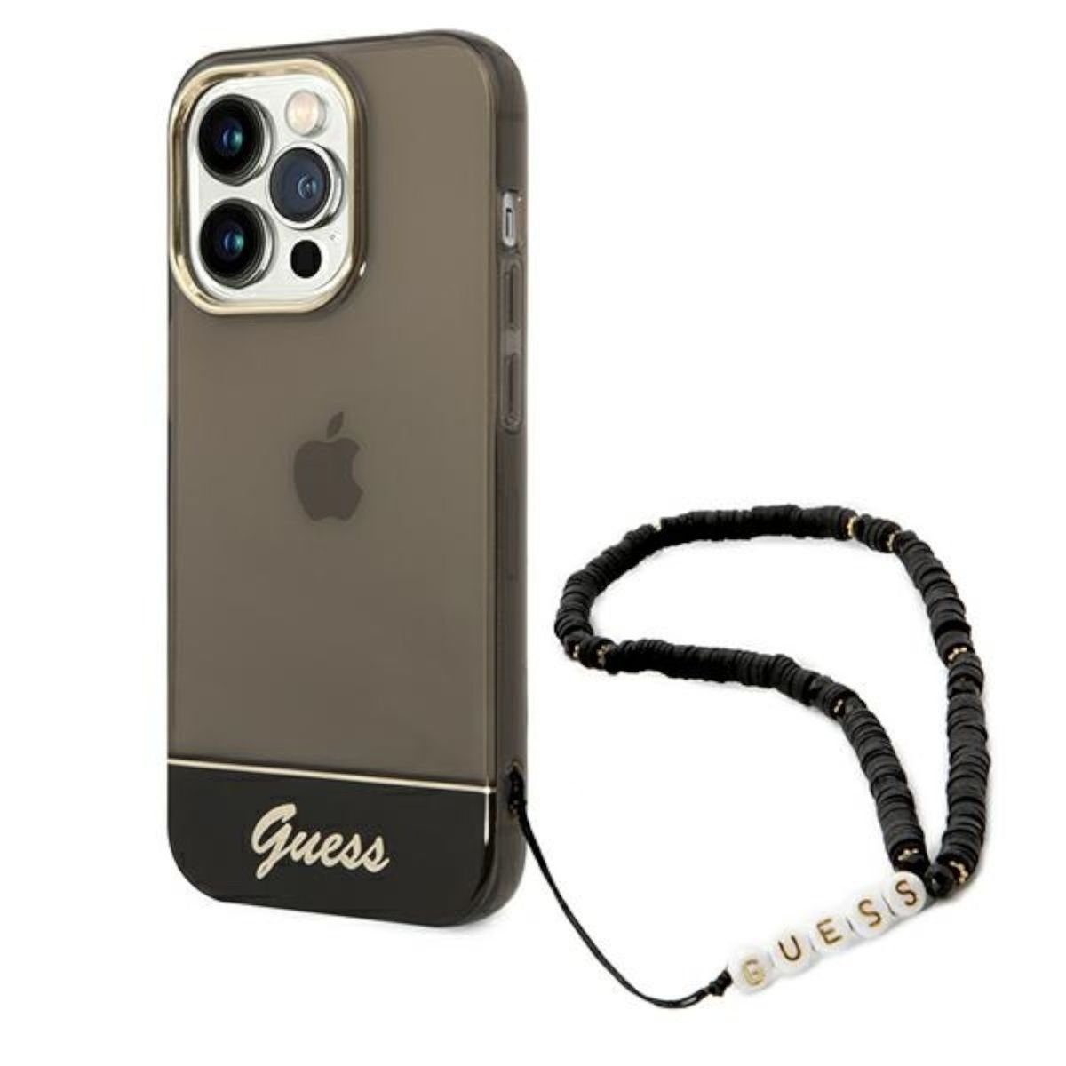 Guess Handyhülle Guess Chain Silikon Case für Apple iPhone 14 Pro mit Kette Transparent / Schwarz Hülle