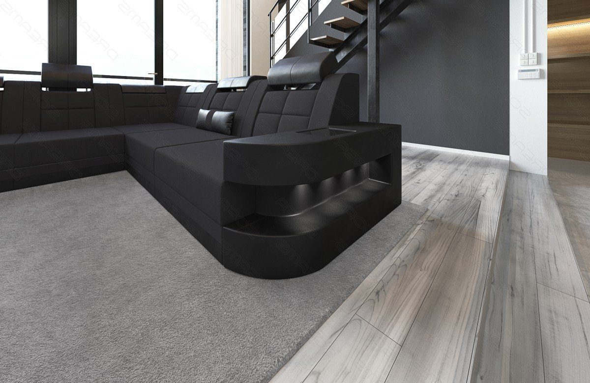 Polster Mikrofaser Stoff, Strukturstoff Couch Wave Sofa Dreams mit M Bettfunktion Wohnlandschaft wahlweise Sofa XXL schwarz-schwarz