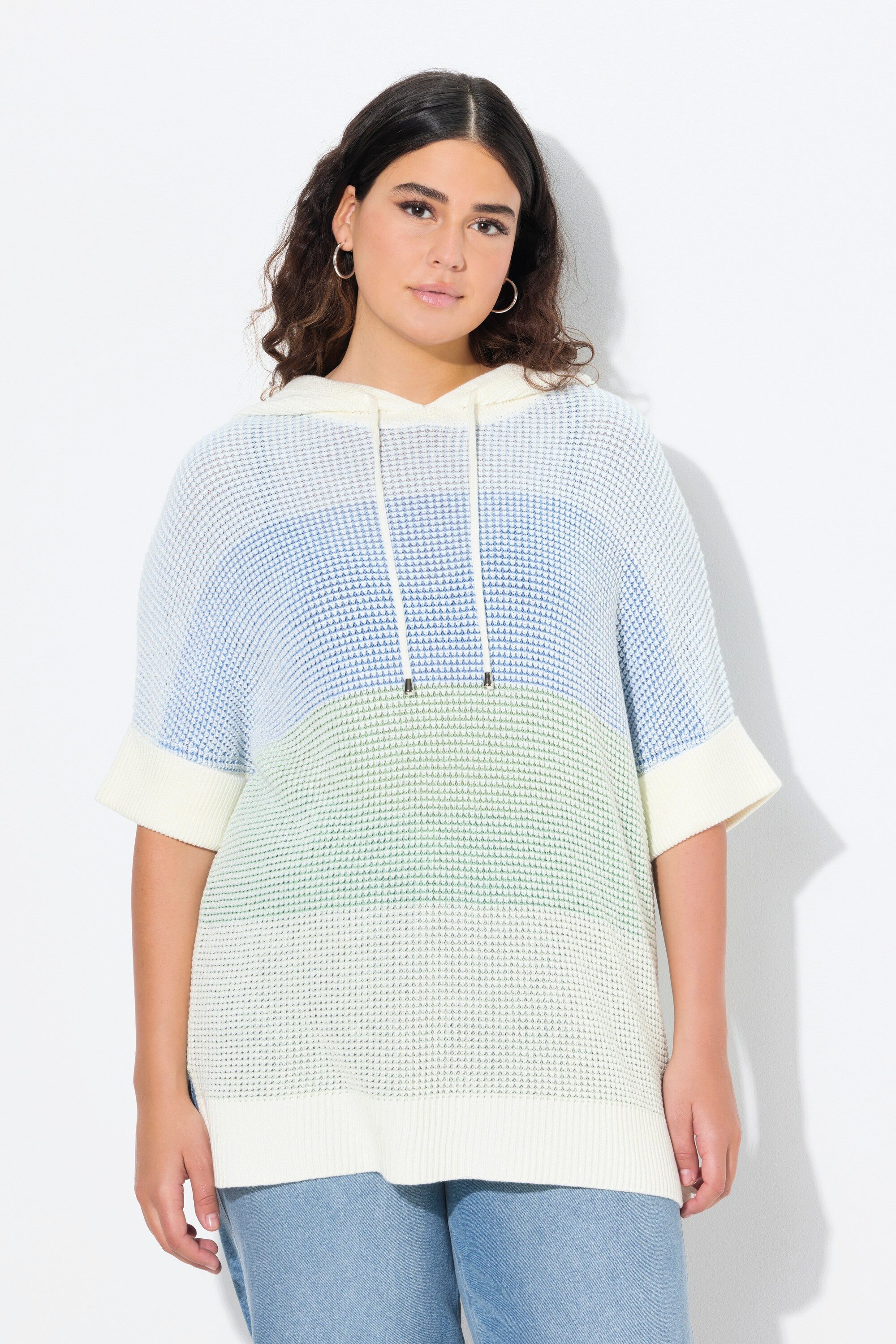 Ulla Popken Pullunder Pullover Blockstreifen Kapuze günstig online kaufen