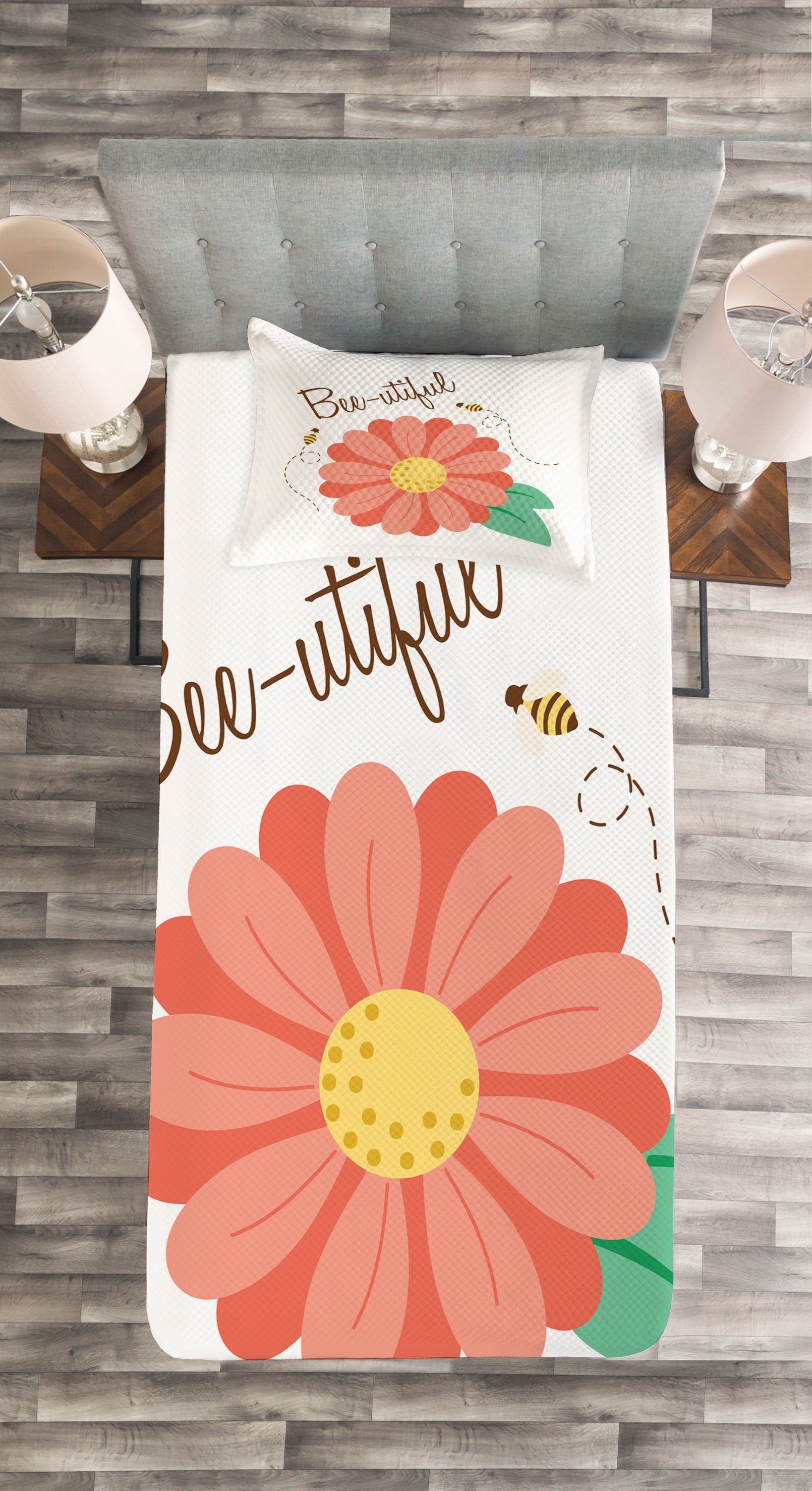 Kissenbezügen Honey Waschbar, Biene-utiful mit Bee Set Tagesdecke Szene Blumen Abakuhaus,