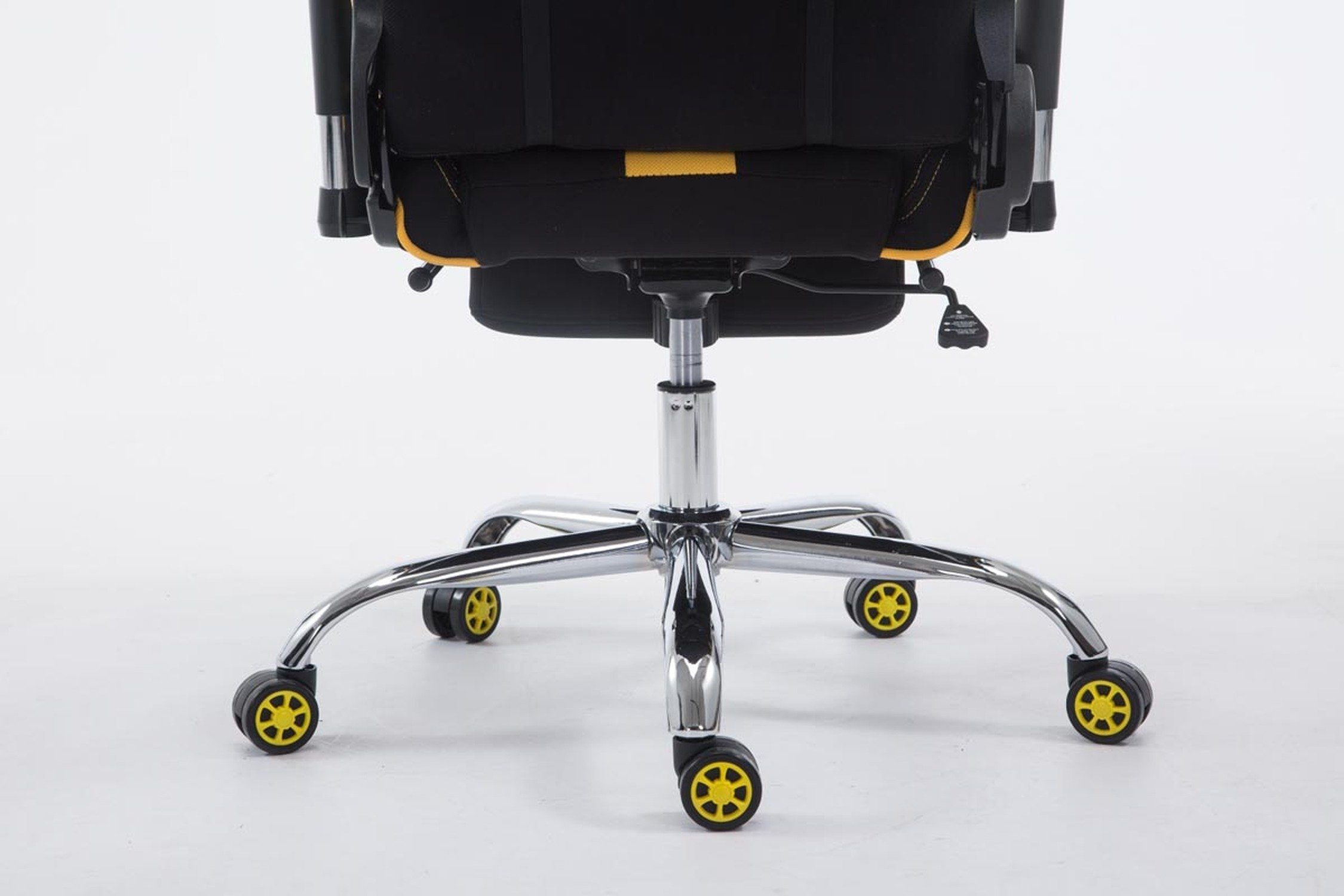 Rückenlehne bequemer drehbar Gestell: 360° - TPFLiving Stoff Gaming-Stuhl mit Limitless-2 Drehstuhl, (Schreibtischstuhl, Sitzfläche: - Metall höhenverstellbar - Racingstuhl, Gamingstuhl, Chefsessel), chrom schwarz/gelb