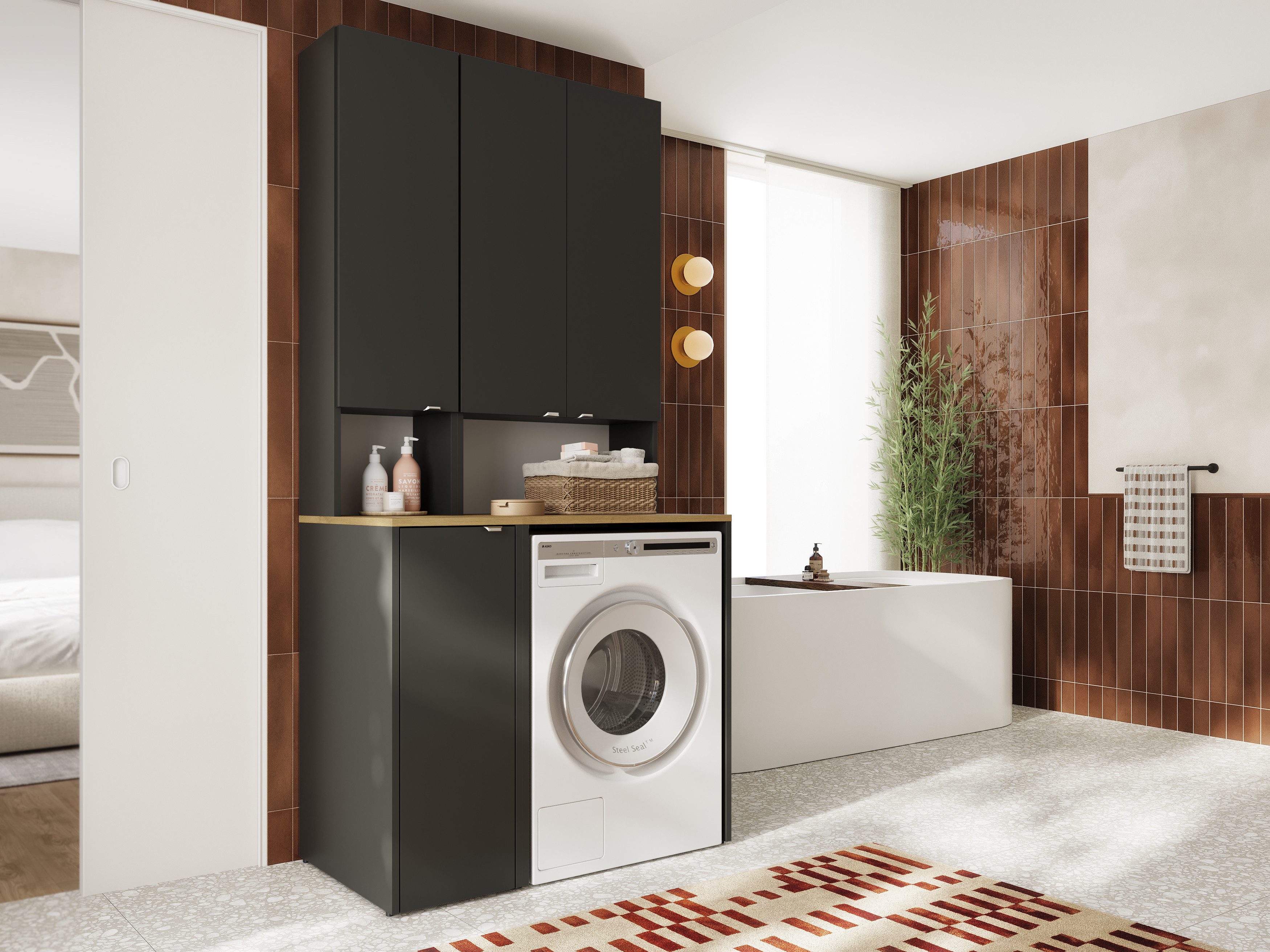 Platan Room Badezimmer-Set Waschmaschinenschrank 65 cm günstig online kaufen